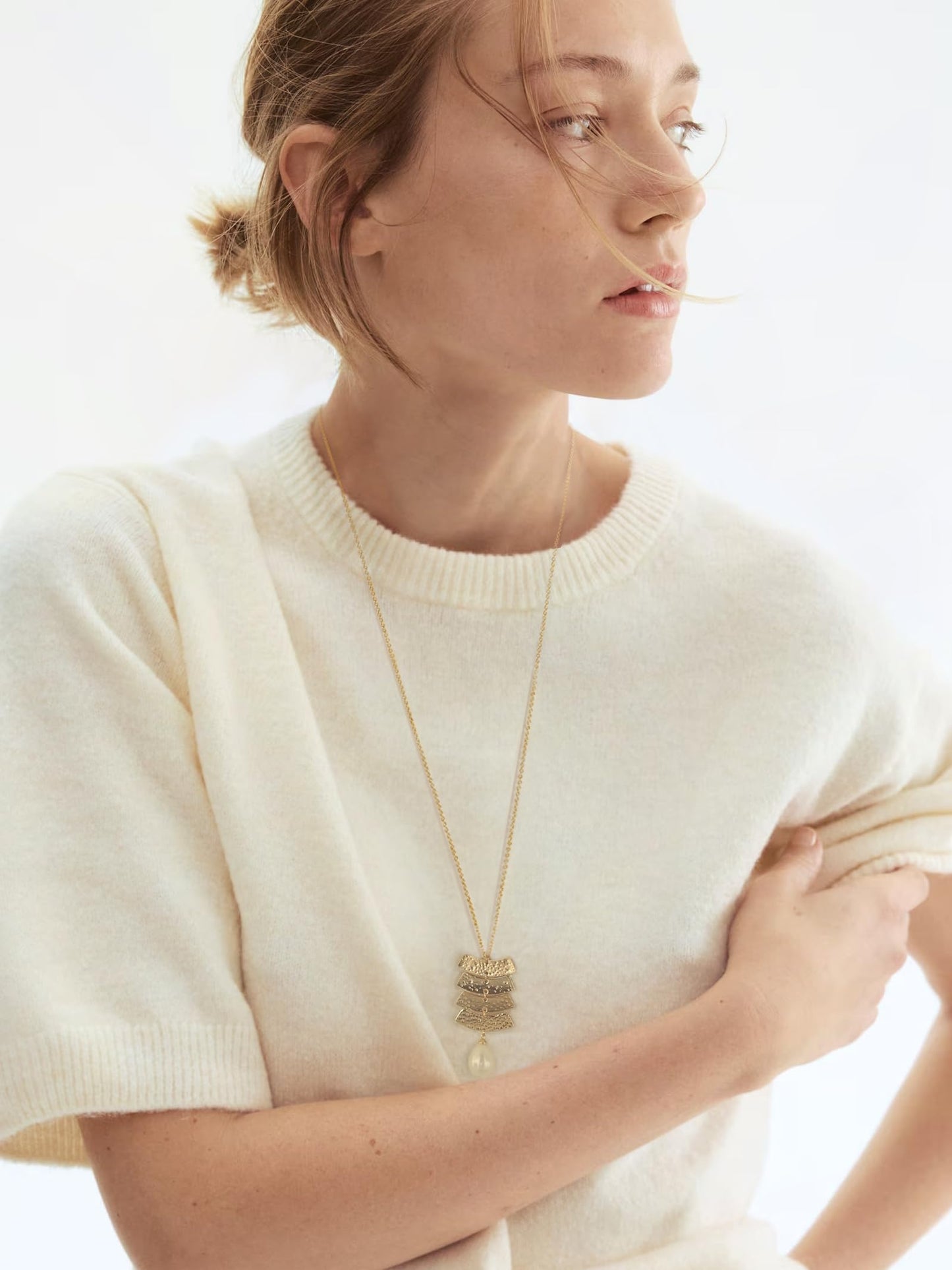 CANEVINKA 18k Gold Plated Geometric Teardrop Charm ，Pearl Pendant Necklace for Women, Dainty Long Adjustable necklace, Handmade Stackable Jewelry with Lobster Claw Clasp