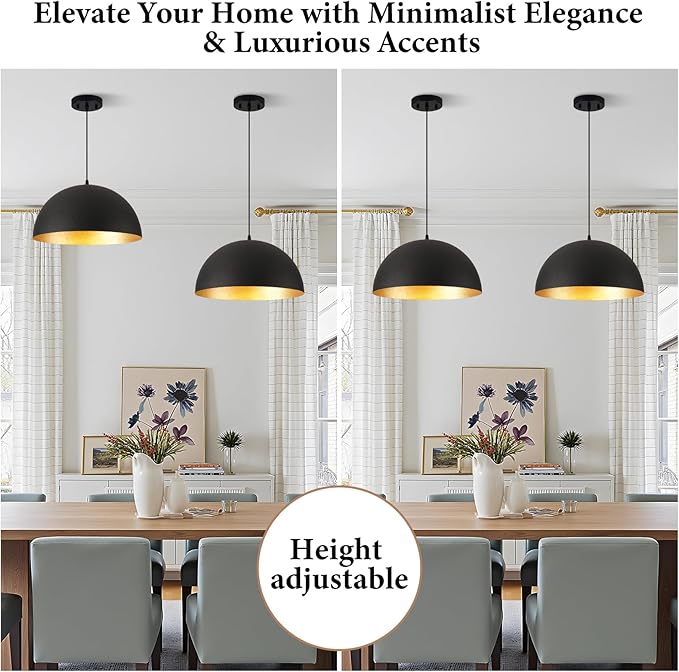 16" Industrial Large Pendant Light Fixtures,Black and Gold Pendant Lights Kitchen Island,Farmhouse Pendant Light Fixtures for Kitchen Foyer Cafe Dining Room,2 Pack