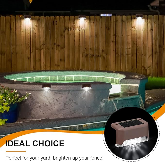 Geelin 32 Pcs Solar Deck Lights Outdoor, Waterproof LED Solar Step Fence Lights for Stairs, Step, Railing, Patio, Driveway, Garden, Pathway and Yard(Brown Shell Cool White Light)