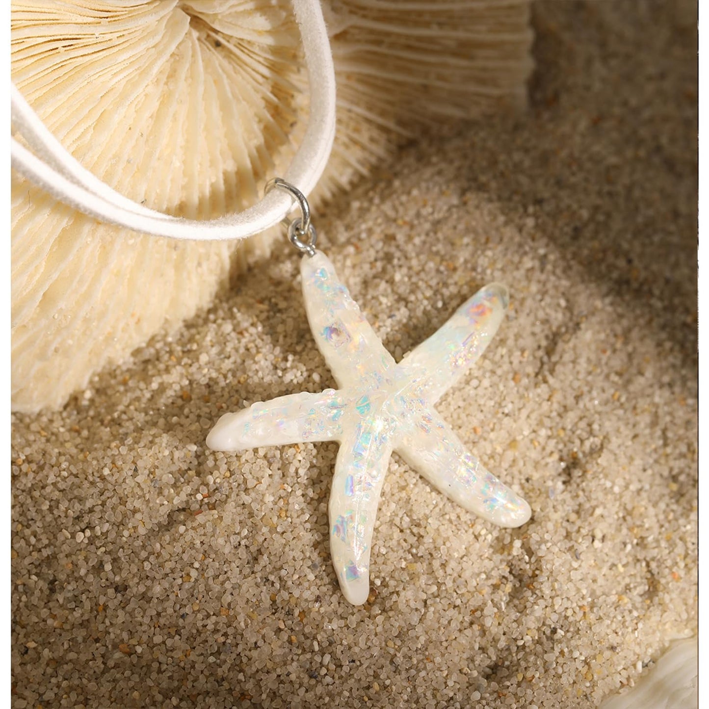 Decixde Starfish Necklace for Women Beach Pendant Necklace White Blue Silver Gold Starfish Necklace Boho Choker Necklace Summer Beach Jewelry for Women (white)