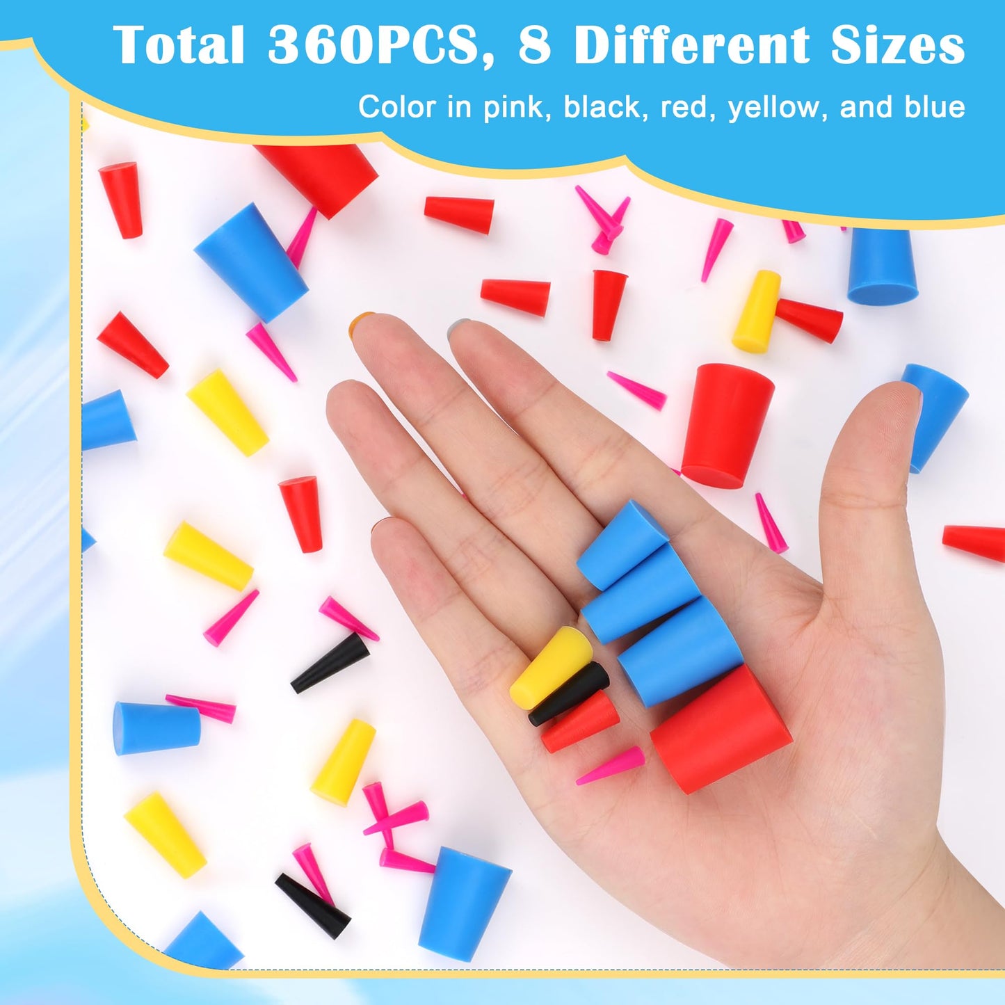 360PCS Silicone Rubber Tapered Plug, Coldairsoap High-Temperature Resistant Rubber Stoppers 8 Size 1/16" to 5/8" for Hole Plugs, Spraying, Coating, Painting Protection (360)