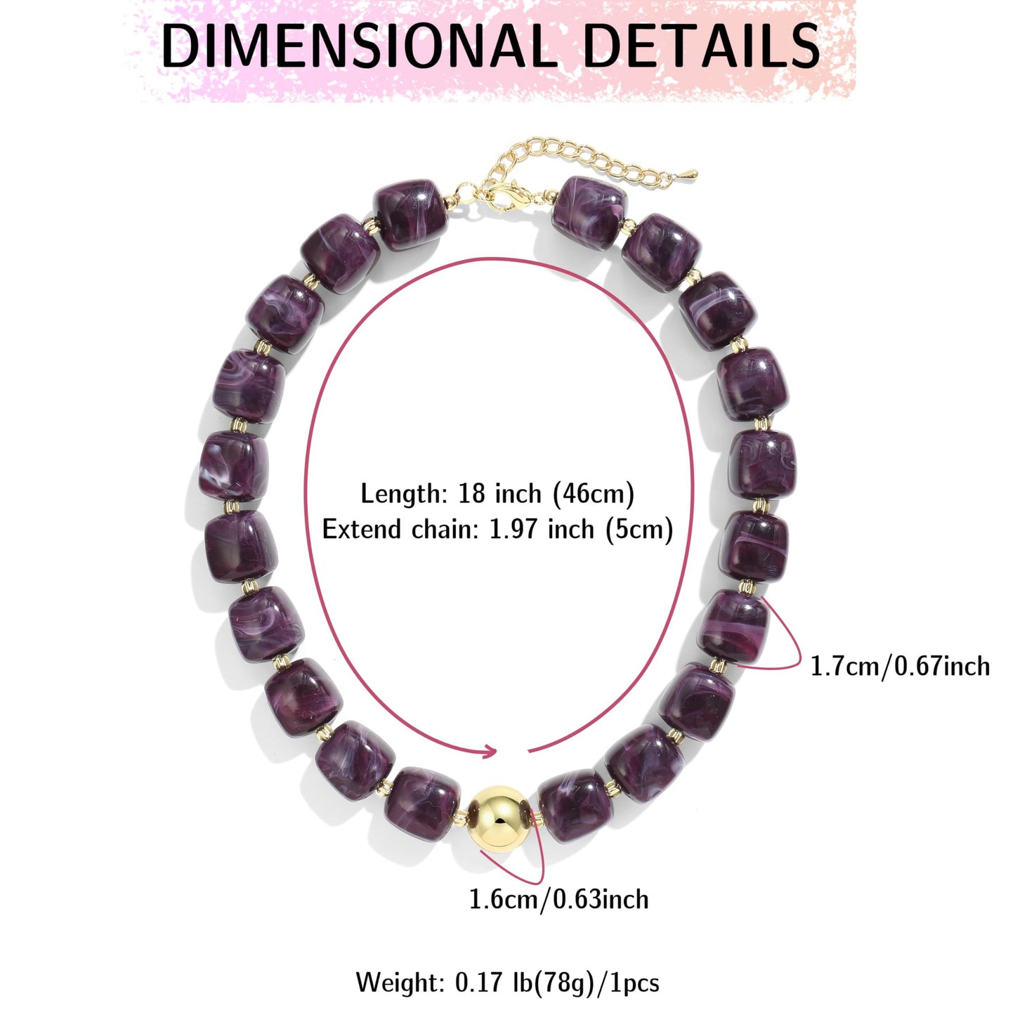 BREPINE Purple Chunky Necklaces for Women Multicolored Large Square Resin Beads Necklace Trendy Bold Statement Beaded Summer Candy jelly Vacation Choker