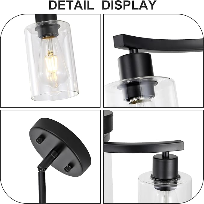 3 Light Modern Dining Chandeliers Over Table，Black Light Fixture for Dining Room，Farmhouse Chandelier with Glass Shade，Industrial Pendant Lights Kitchen Island，Foyer,Hallway, Bedroom