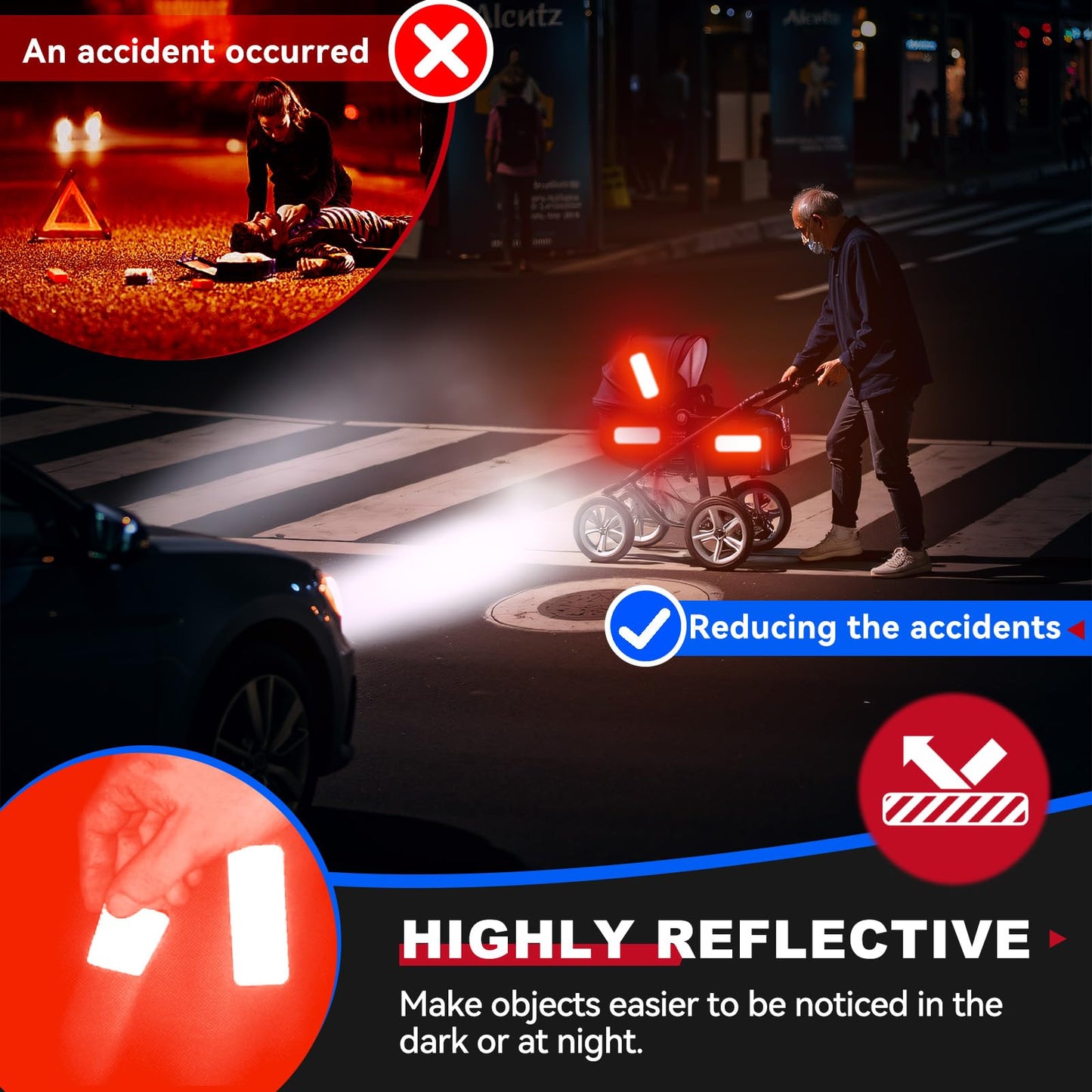 PHIXBEAR 20 Pcs Super Reflection Reflective Stickers, Safety Reflective Tape for Car Bike Mailbox Helmet, Red Tape Outdoor Waterproof 3.15" X 1.18"
