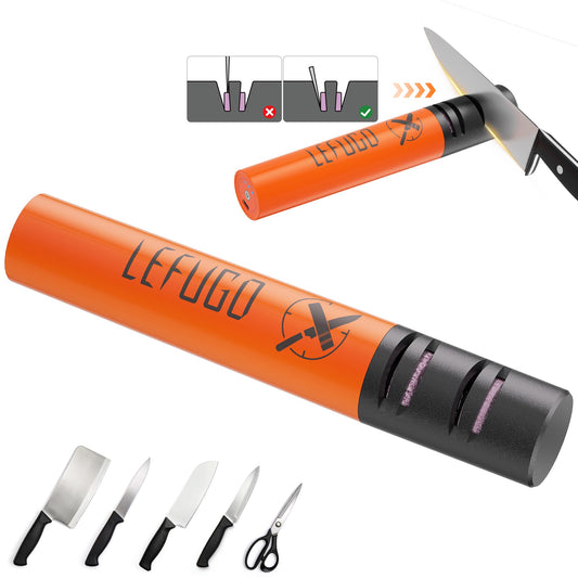 LEFUGO Electric Knife Sharpener, 3 Speed Max 7000RPM Handheld Sharpener for Kitchen Knives, Electric Knife Sharpening Tool of Portable Cordless Rechargeable 2000mAh (Orange)