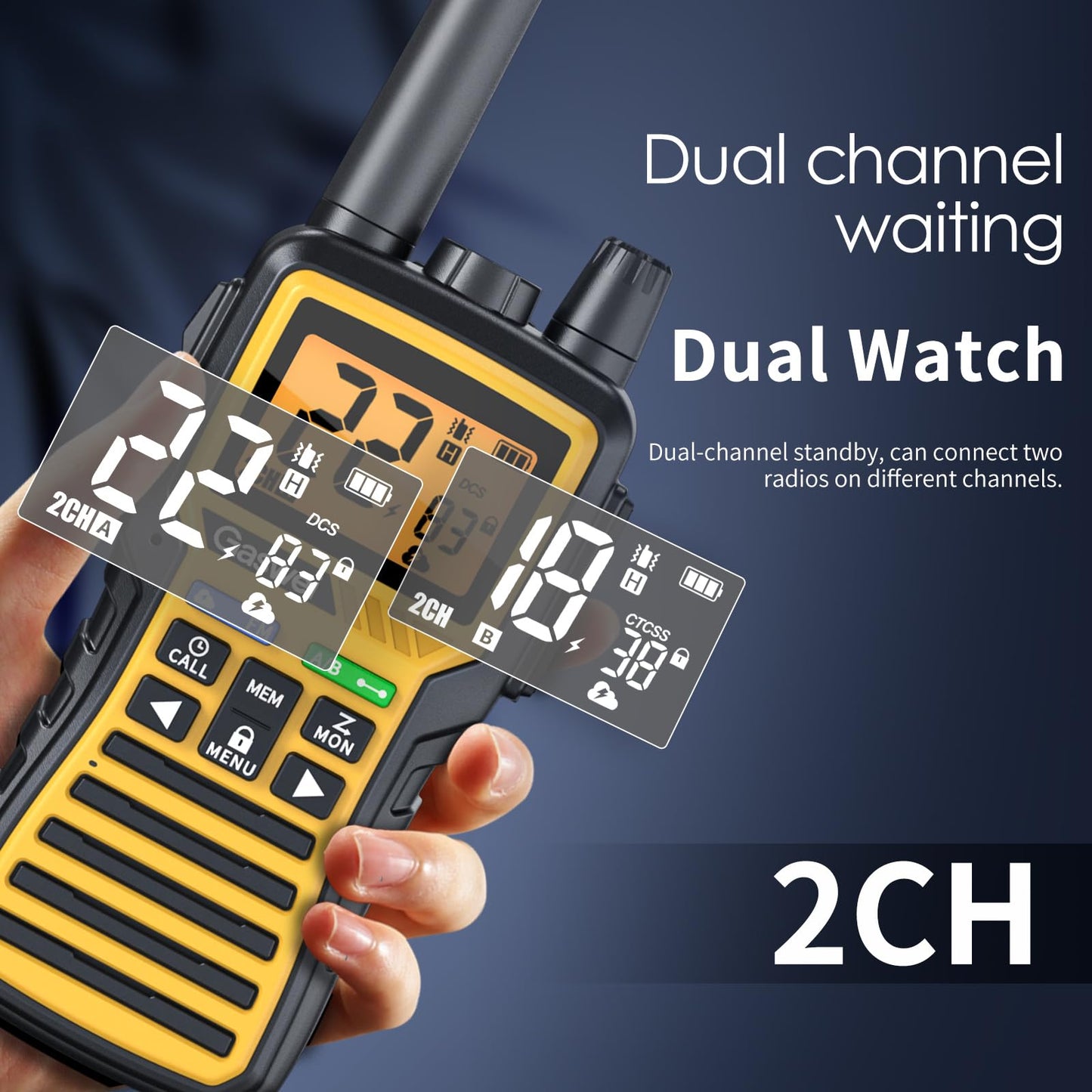 Gaswei GU1 Long Range Walkie Talkies, 2 Way Radio Walkie Talkie with Flashlingts, 60 Channels & 121 Privacy Codes, NOAA Weather Alert, VOX, FM Radio, SOS for Job Site, Hiking, Camping (Yellow)