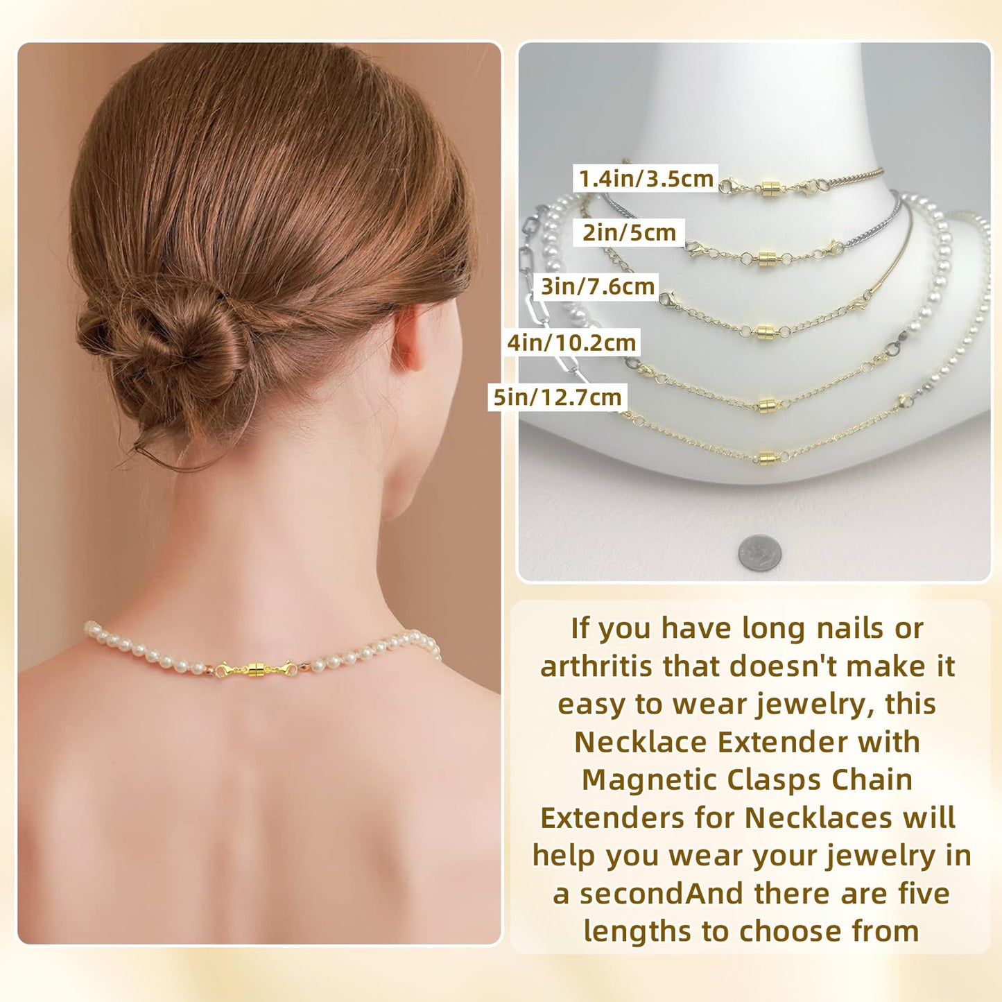 MKCYD Necklace Extender with Magnetic Clasps, Gold Magnetic Necklace Clasps and Closures with Necklace Extenders for Women