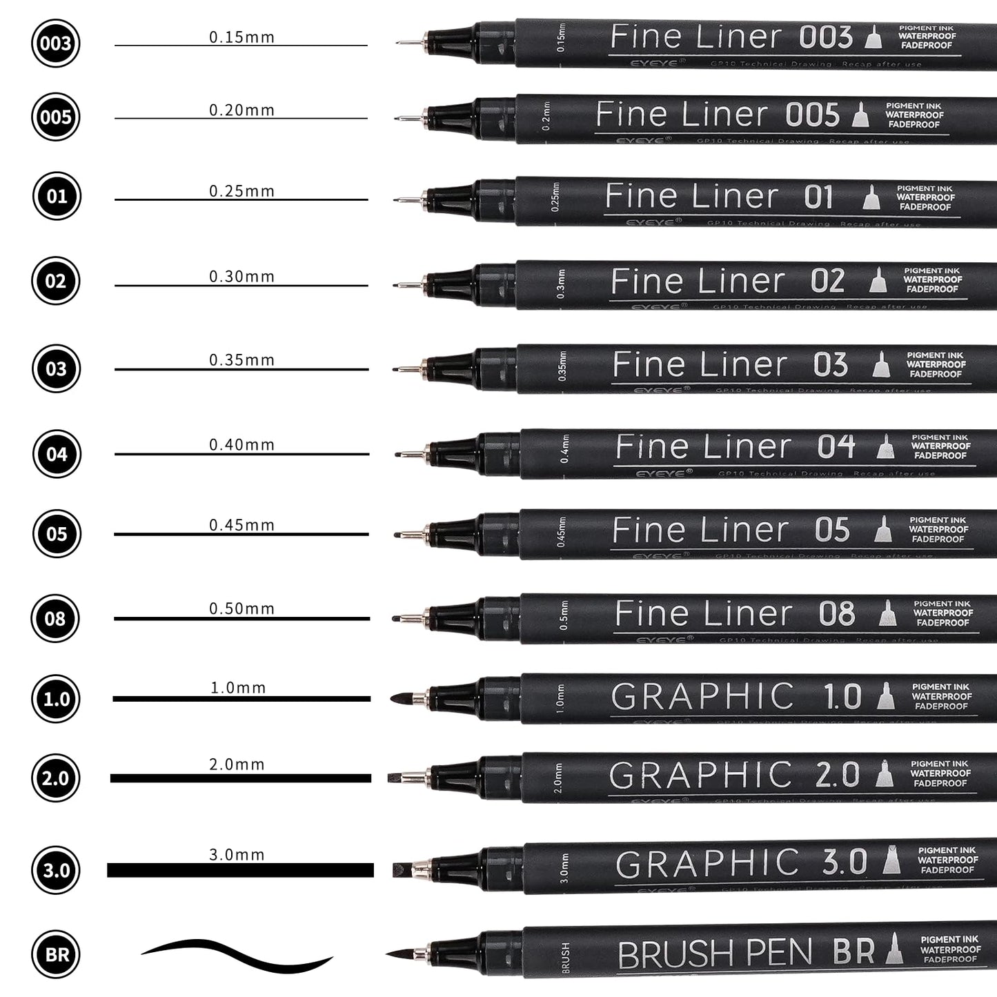 EYEYE Micro Fineliner Pens, Black Drawing Art Pens,12 Archival Pen Waterproof Ink Set Artist Supplies Archival Inking Markers Sketch Outline Pen, Precision Drawing and Sketching Kit