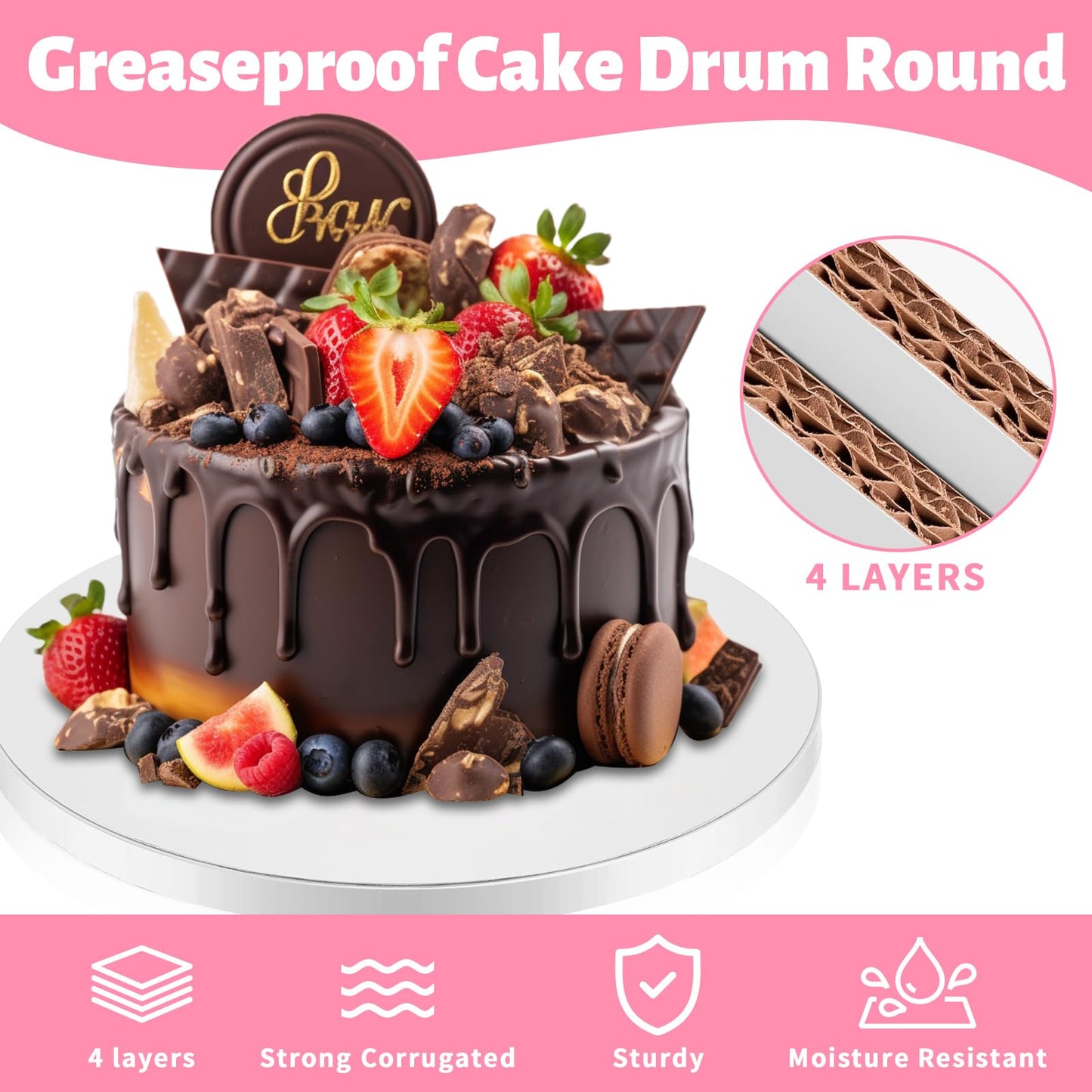 CHENZEM 12 pcs Large Cake Boards Drum 14 Inch Round, 1/2" Thick Cake Drums, Cake Decorating Supplies Sturdy Cake Corrugated Cardboard for Multi-Layer Cakes. (14inch(12pack))