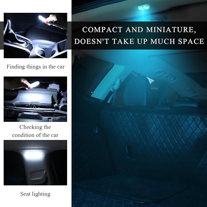 2 PCS Car LED Lights Interior Wireless, Magnetic Car Ambient Lighting with 6 Bright LED Lamp Beads, Portable USB Rechargeable Vehicle Interior Led Night Light for Car (Ice Blue)