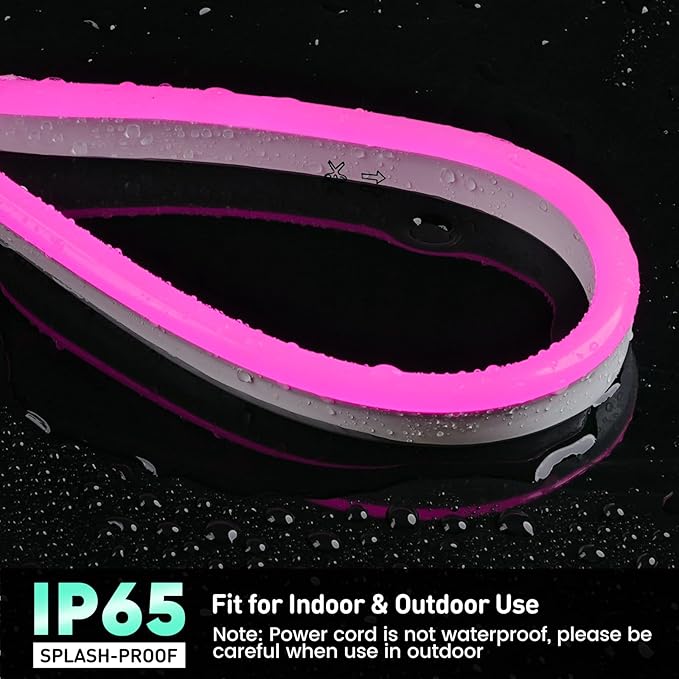 GZBtech Flexible LED Neon Rope Lights 50FT,AC 110-120V Waterproof Strip Light, 120 LEDs/M Cuttable Connectable Neon Lighting for Indoor Outdoor Home Decor/Commercial Building Use-Pink 15M, ETL Listed
