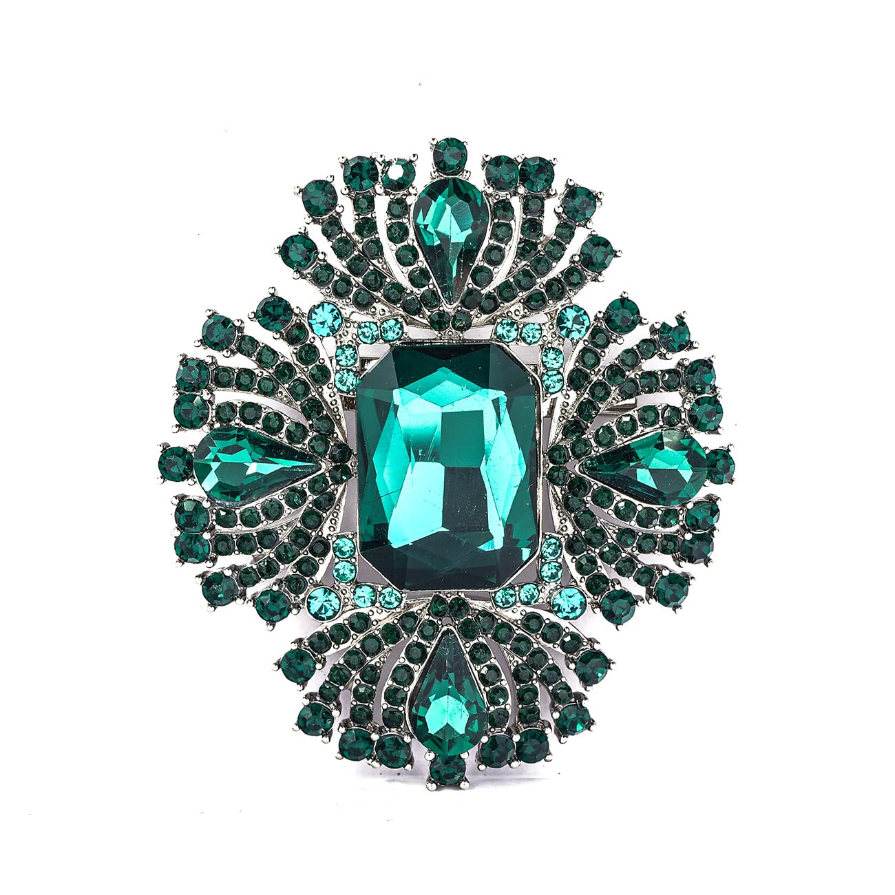 YOQUCOL Vintage Dark Green Austrian Crystal Rhinestone Cross Flowers Shaped Brooch Pin Elegant Jewelry For Women