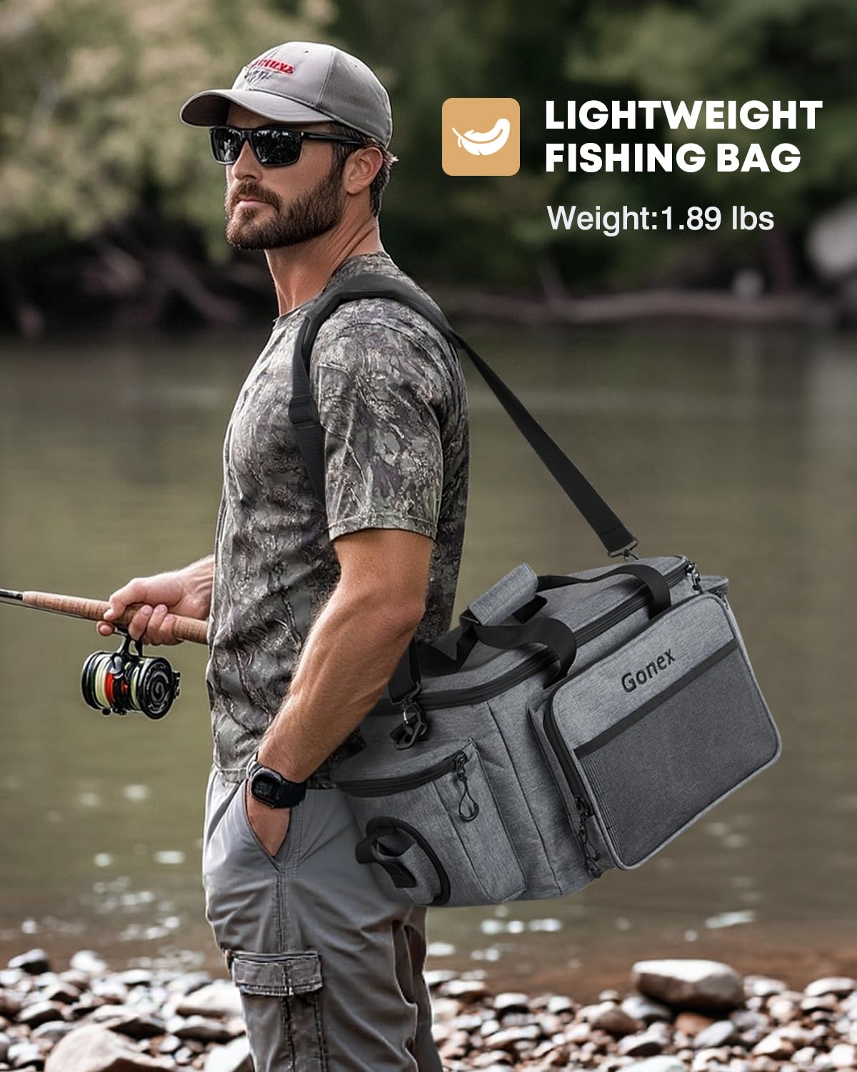 Gonex Fishing Tackle Bags for Saltwater & Freshwater, Fishing Gear Storage Bag with Water Resistant Bottom Suitable for 3600 3700 Size Tackle Box (Grey)