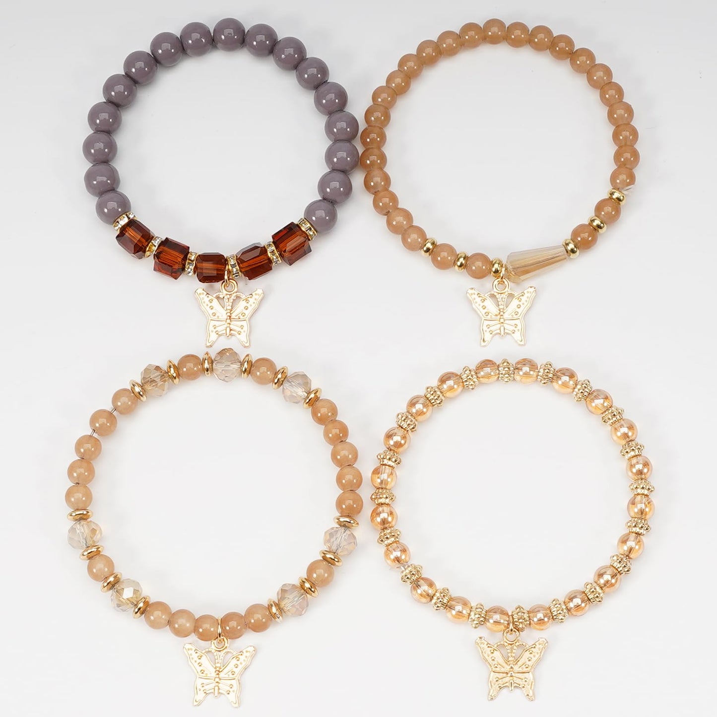 Briutn 4Pcs Butterfly Stackable Beaded Bracelets for Women Bohemian Elastic Stretch Bracelet Set Fashion Jewelry Gifts