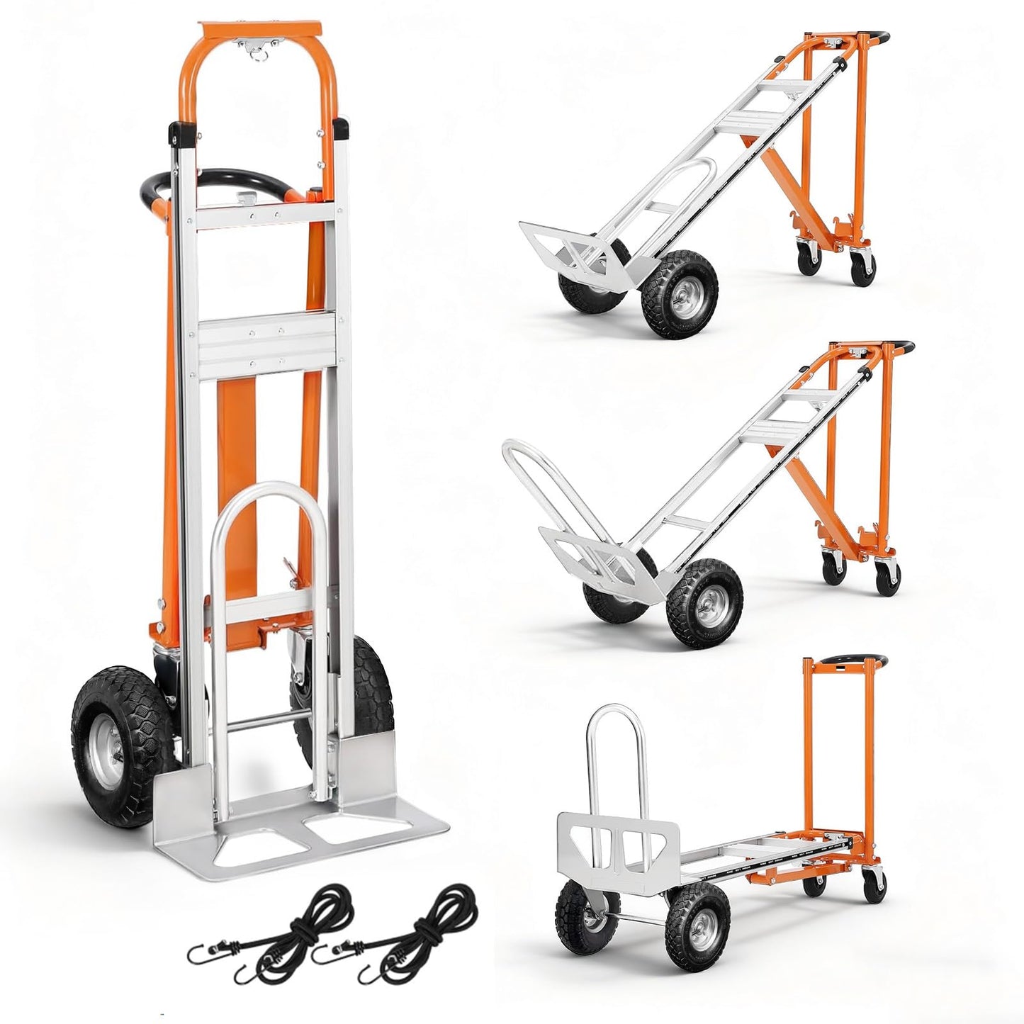 Aluminum 4 in 1 Convertible Hand Truck Dolly, 1000Lbs Capacity, Heavy Duty Folding Hand Truck Dolly Cart with Wheels 10" All-Terrain Tires, Hand Trucks for Logistics, Moving Home, Shopping, Office