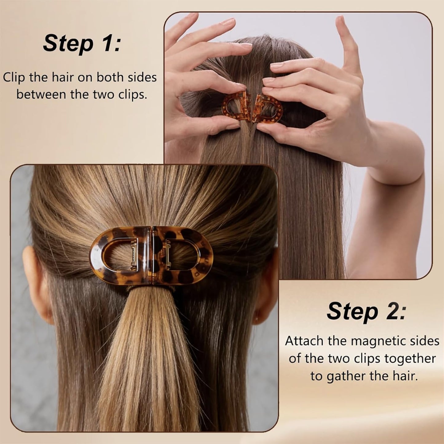 2Pcs Magnetic Hair Clips for Women, No-Crease Design Works for All hairstyles, Strong Hold No-Slip Magnetic Hair Clips, Seamless 2-in-1 Design for Easy Daily Hairstyles