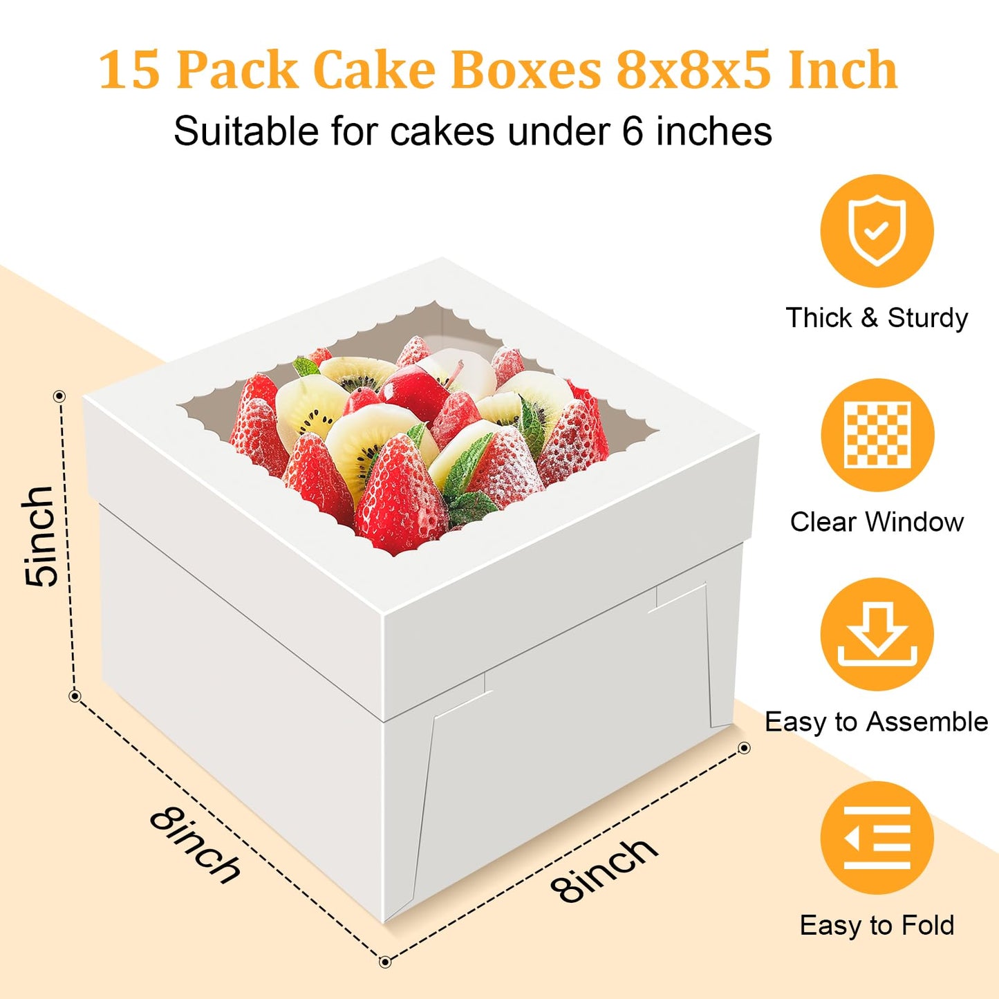 15 PCS Cake Boxes 10 Inch, 10x10x10 Tall Cake Box, 10 Inch Cake Box with Window, White Bakery Boxes, Large Baking Boxes, Cajas Para Pasteles, 10x10 Cake Boxes for Birthday, Wedding, Party, Business