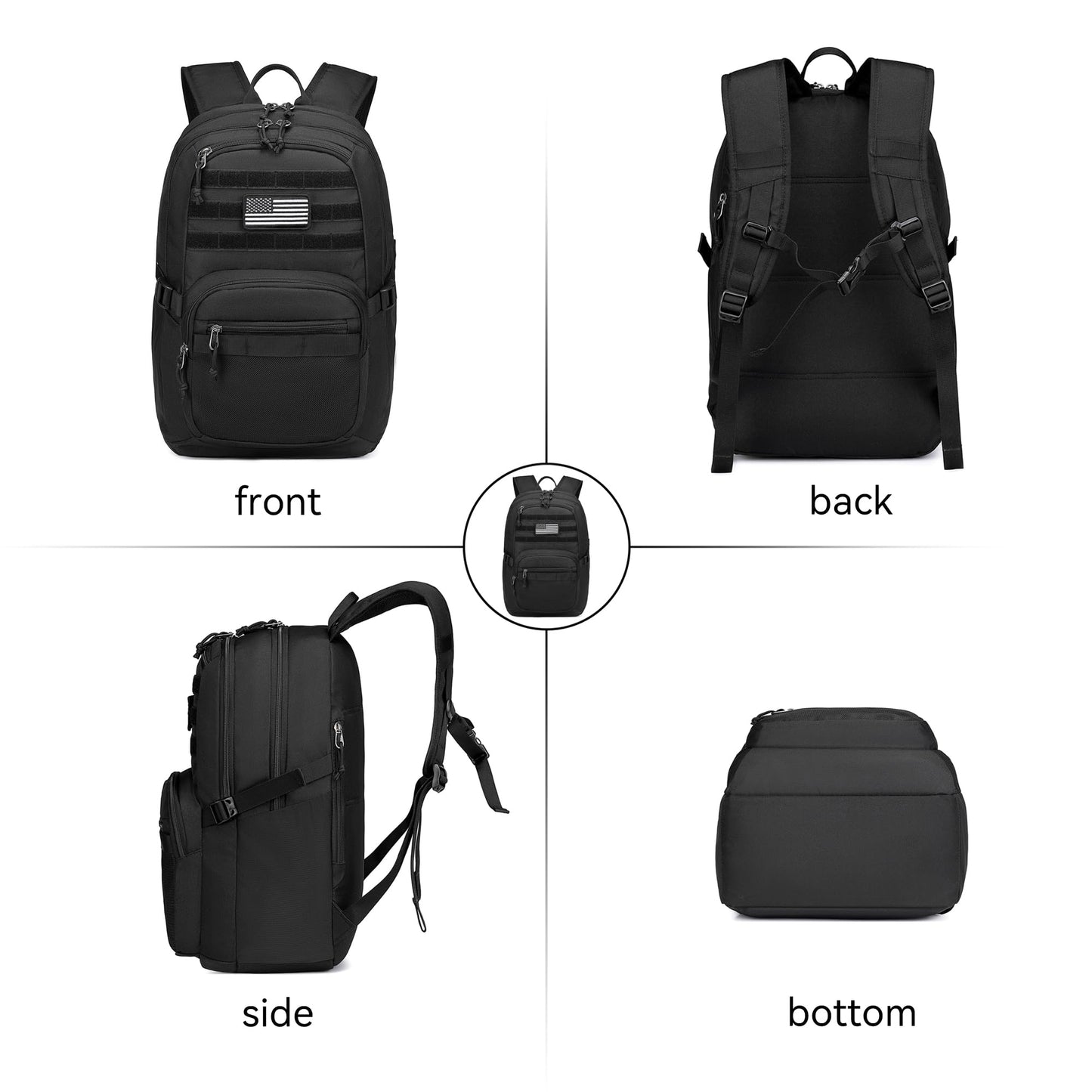 Wotony Military Tactical Backpack for Men Army 3 Days Assault Pack Bag with Molle System for Outdoor Adventures (Black, 30L)