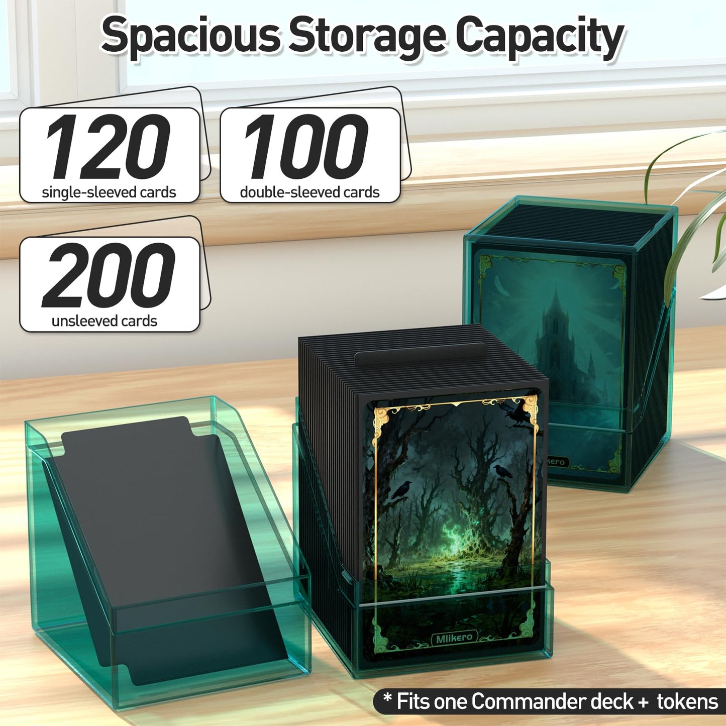 Mlikero Card Deck Cases, Acrylic Commander Deck Box Holding 100+ Sleeved Cards with Dividers, Clear Card Storage Box Fit for MTG, TCG, Sports Cards (Mint Blue)