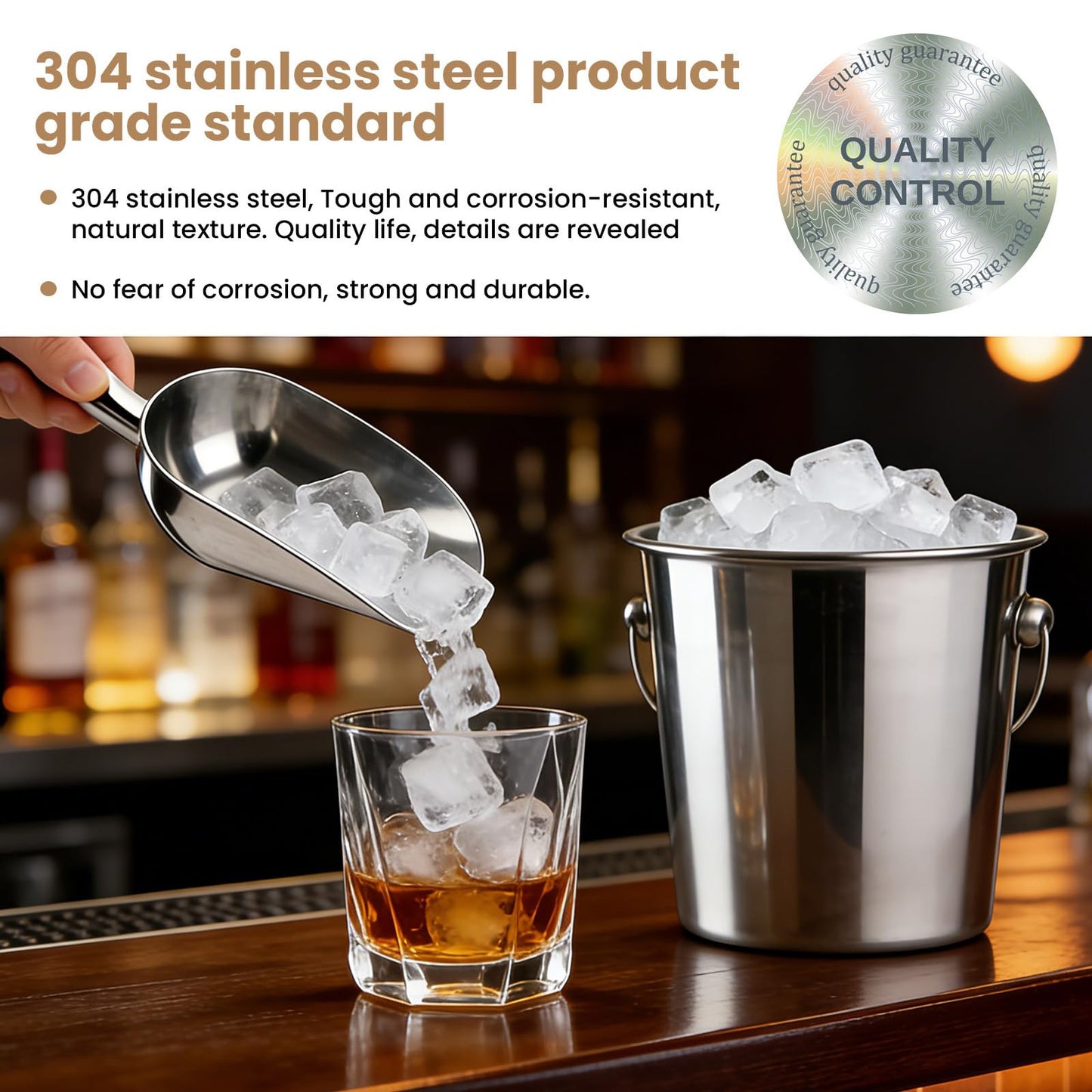 12 Oz 304 Stainless Steel Ice Scoop for Freezer & Ice Machine 2 Pack– Heavy Duty Metal Scooper, Dishwasher Safe, Multi-Purpose for Kitchen, Bar, Party, Wedding (Ice,Dry Goods) (Polished silver)