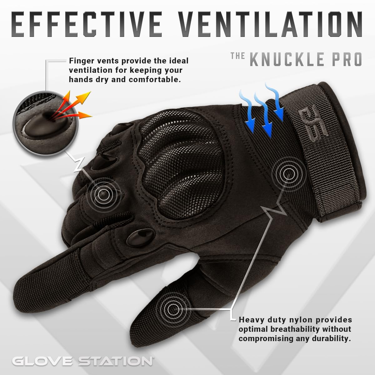 Glove Station Hard Knuckle Utility Gloves, Touchscreen, THKFF, Black, 2XL