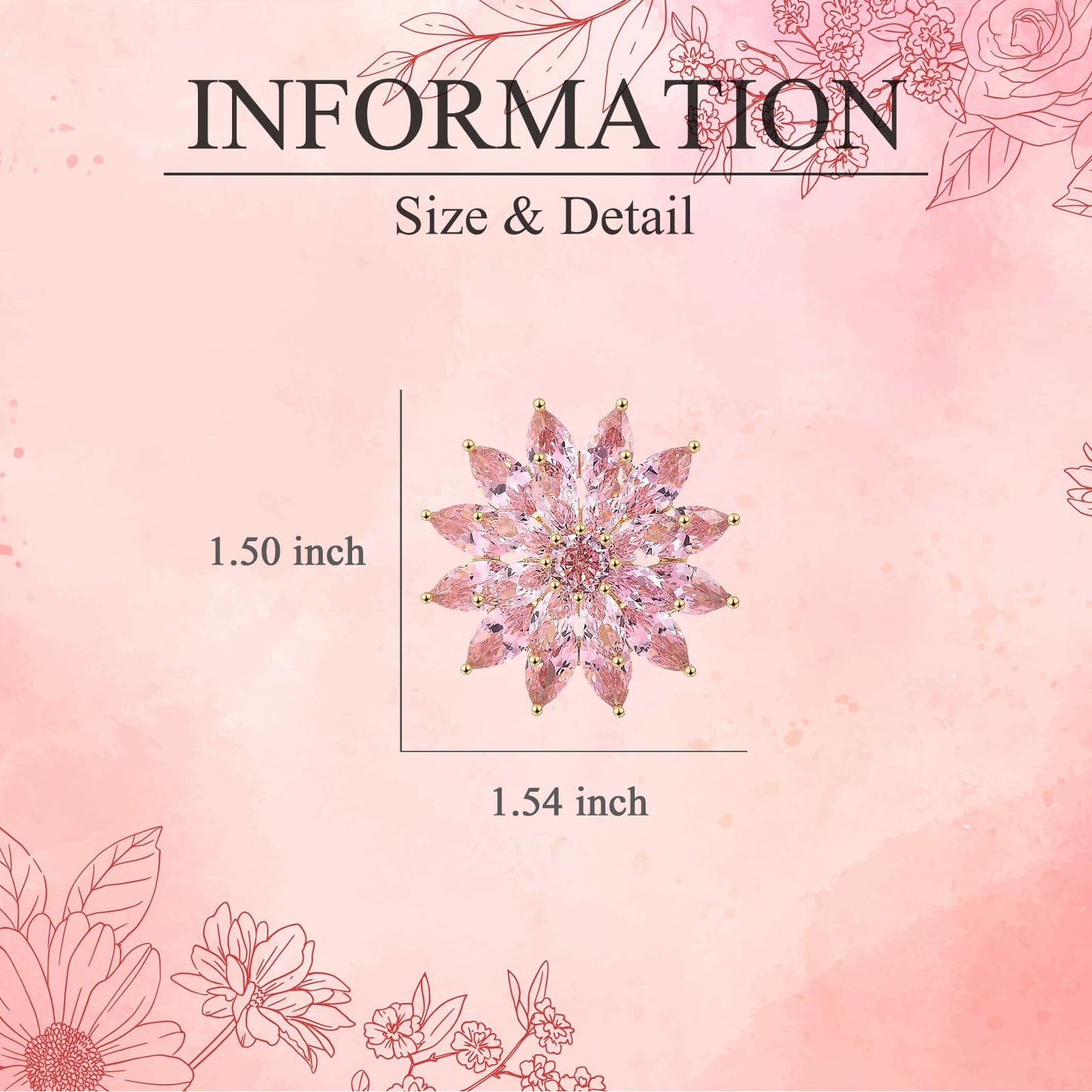 EMEGCY Pink Flower Brooch for Women Crystal Pin Brooch Pink Crystal Flower Lapel Pin Blooming Floral Jewelry Birthday Gift for Mom Wife Birthday
