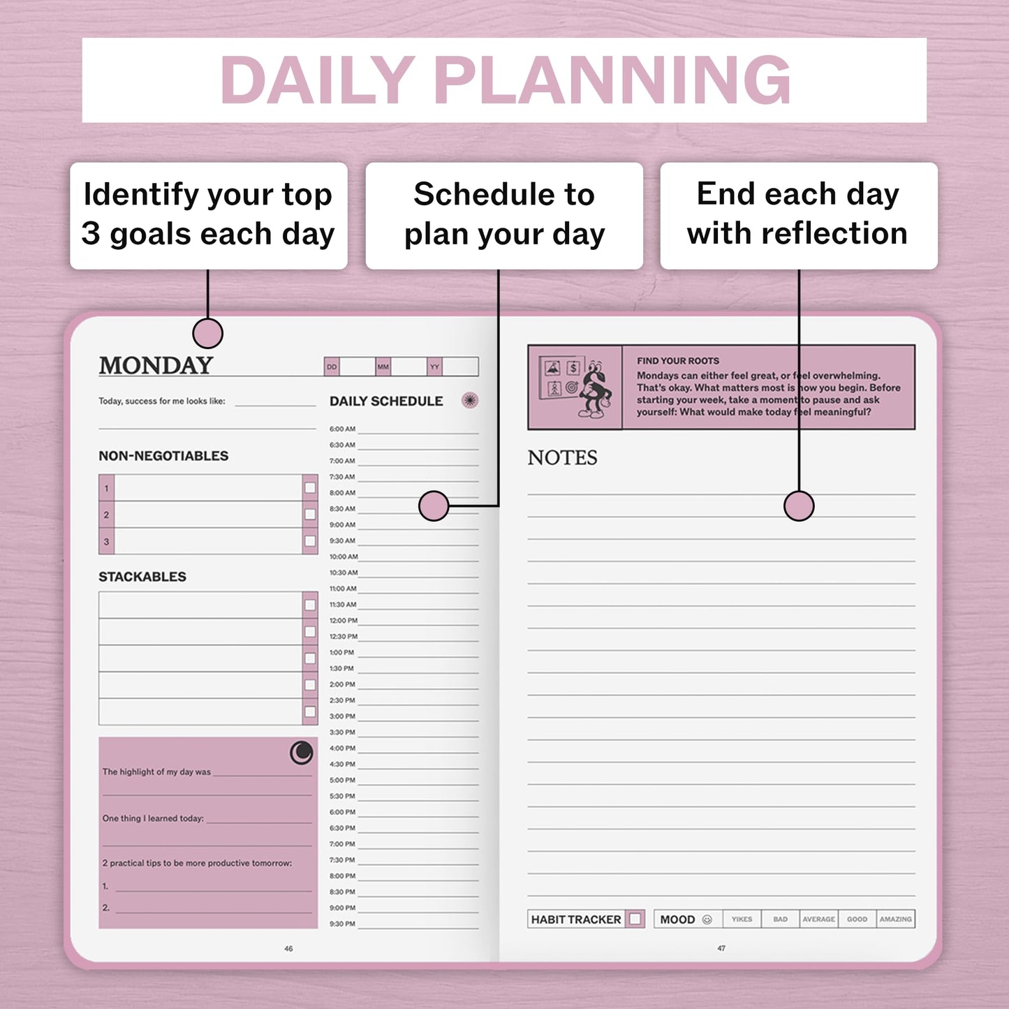 Sprouht Undated Daily Planner | 90 Day Daily & Weekly Productivity Journal with Hourly Schedule, To Do List, Goal Tracker & Habit Tracker | ADHD Planner for Men & Women | Hardcover Agenda (Pink)