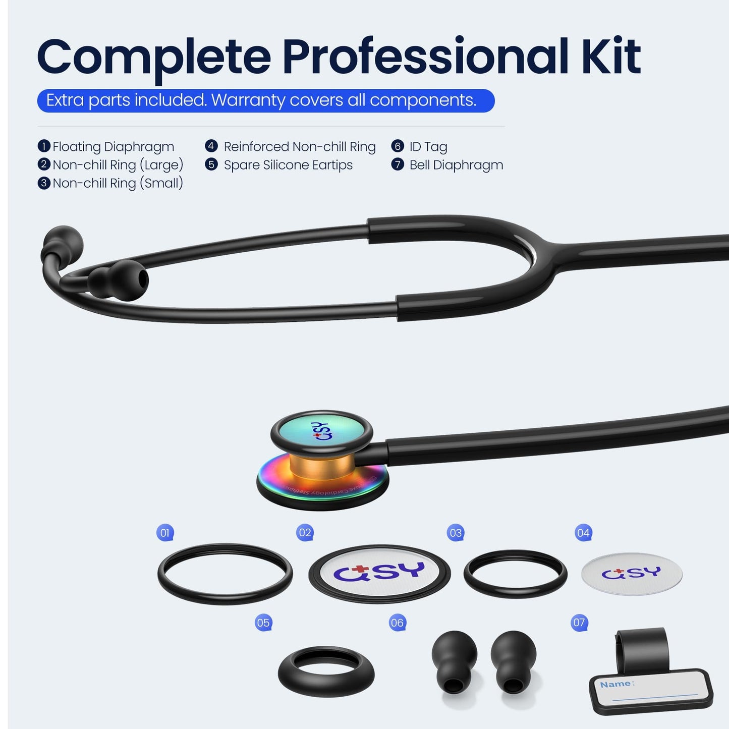 Stainless Steel Stethoscope, Dual-Frequency Chest Piece, Bell & Diaphragm & Pediatric Diaphragm, Noise-Reducing Silicone Ear Tips, Ideal for Doctors, Nurses, Students Use