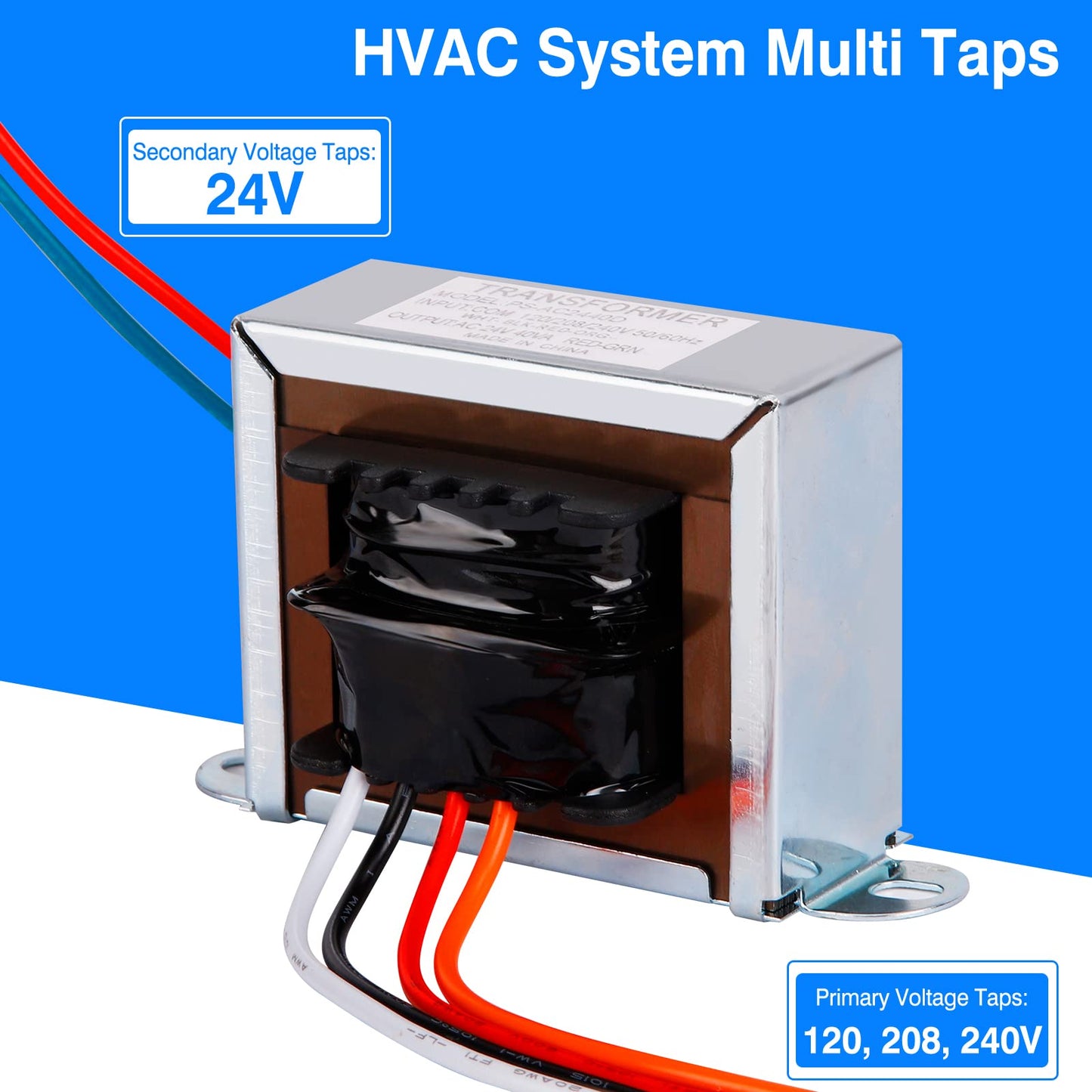 24V 40VA Control Transformer, Primary 120/208/240V, Secondary 24V Isolation Transformer with Foot Mount for HVAC Furnace Multi Tap