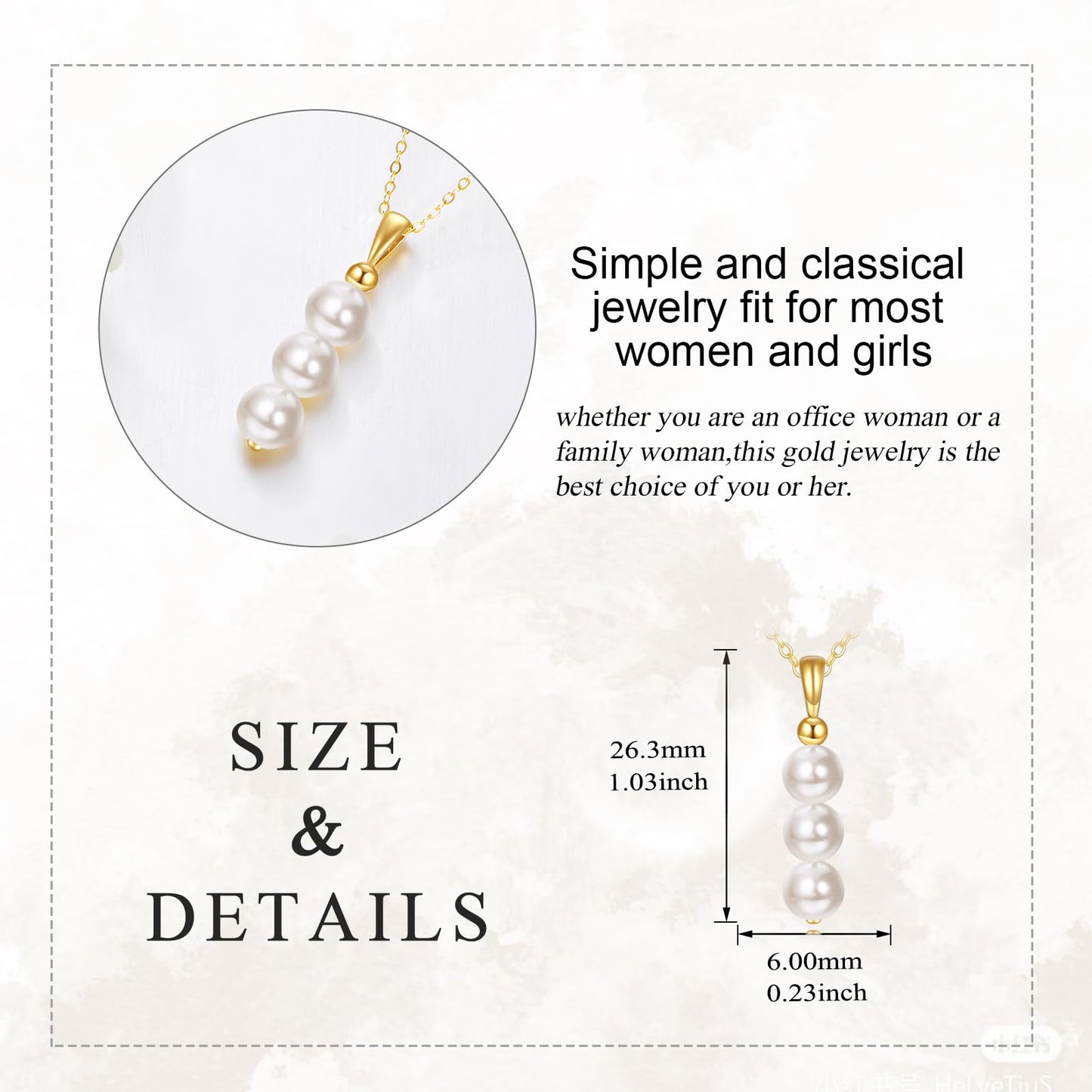 14K Yellow Gold Pearl Necklace for Women,Natural Freshwater Cultured 3 Pearl Necklace Gold Jewelry Gift (05-3 Pearl (6MM) Necklace)