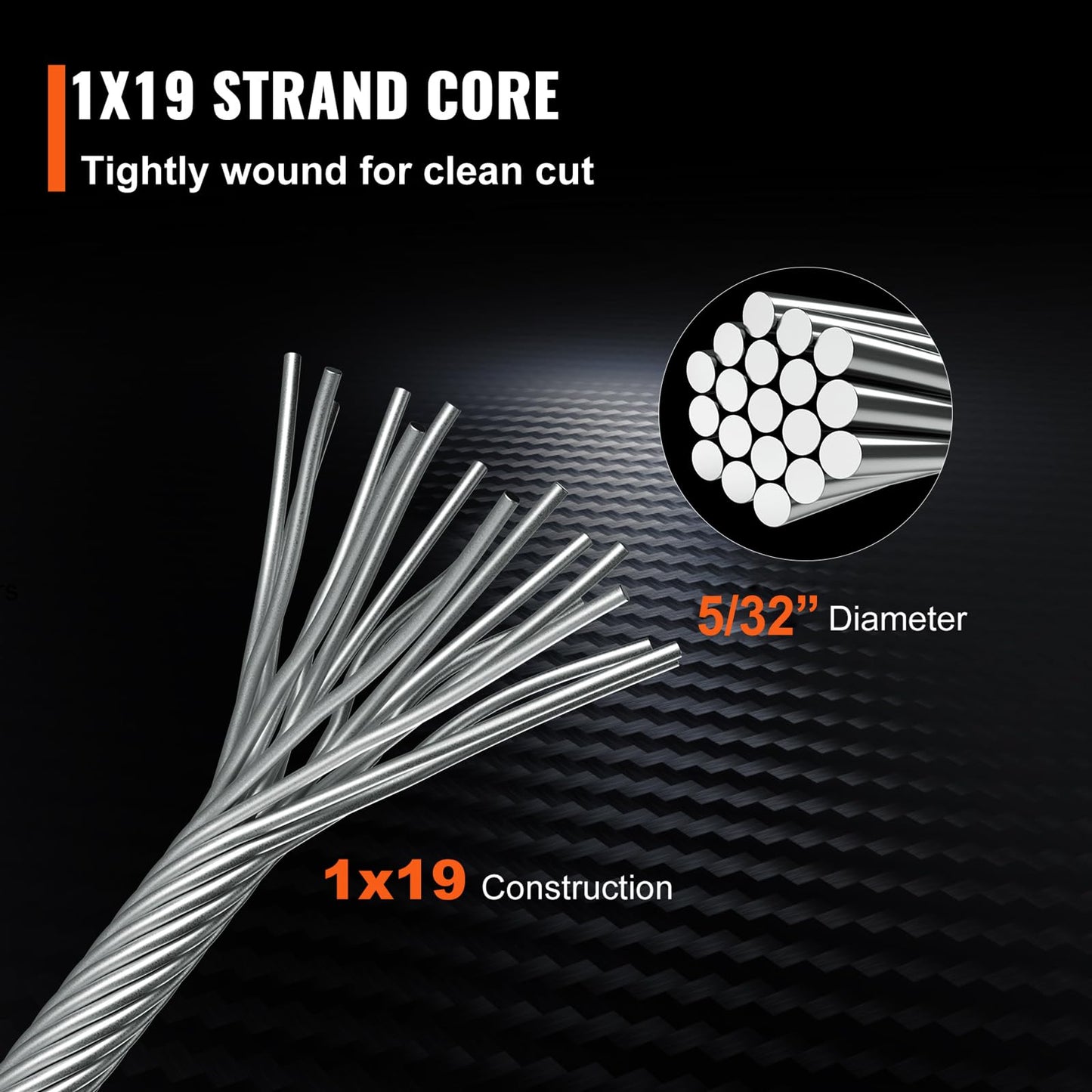 VEVOR 5/32 Stainless Steel Cable, 500FT T316 Wire Rope 1x19 Marine Grade Steel Cable for Deck Railing Brackets Handrail Stair DIY Balustrade