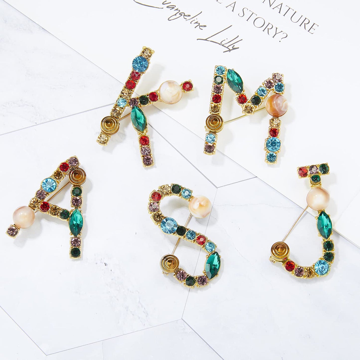 RINHOO Crystal Pearl Initial Brooch Gold Plated Enamel Colorful Letter Alphabet Breastpin Pin Jewelry for GIFTS (Gold K)