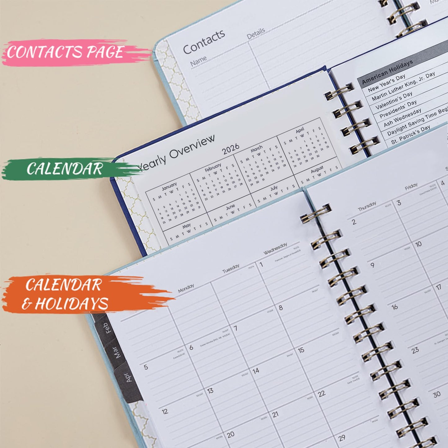 2026 Planner - Weekly and Monthly Planner 2026, Jan 2026 - Dec 2026, 6.4" x 8.5", Daily Planner Calendar Planner with Monthly Tabs, Elastic Closure, Pocket, Notes, Faux Leather Cover Yearly Agenda(Red)