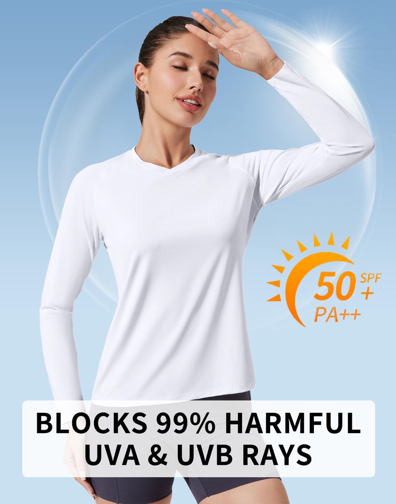 Pioneer Camp Women's UV Sun Protection SPF Shirt V Neck UPF 50+ Long Sleeve Workout Tops Quick Dry Rash Guard Hiking Running White