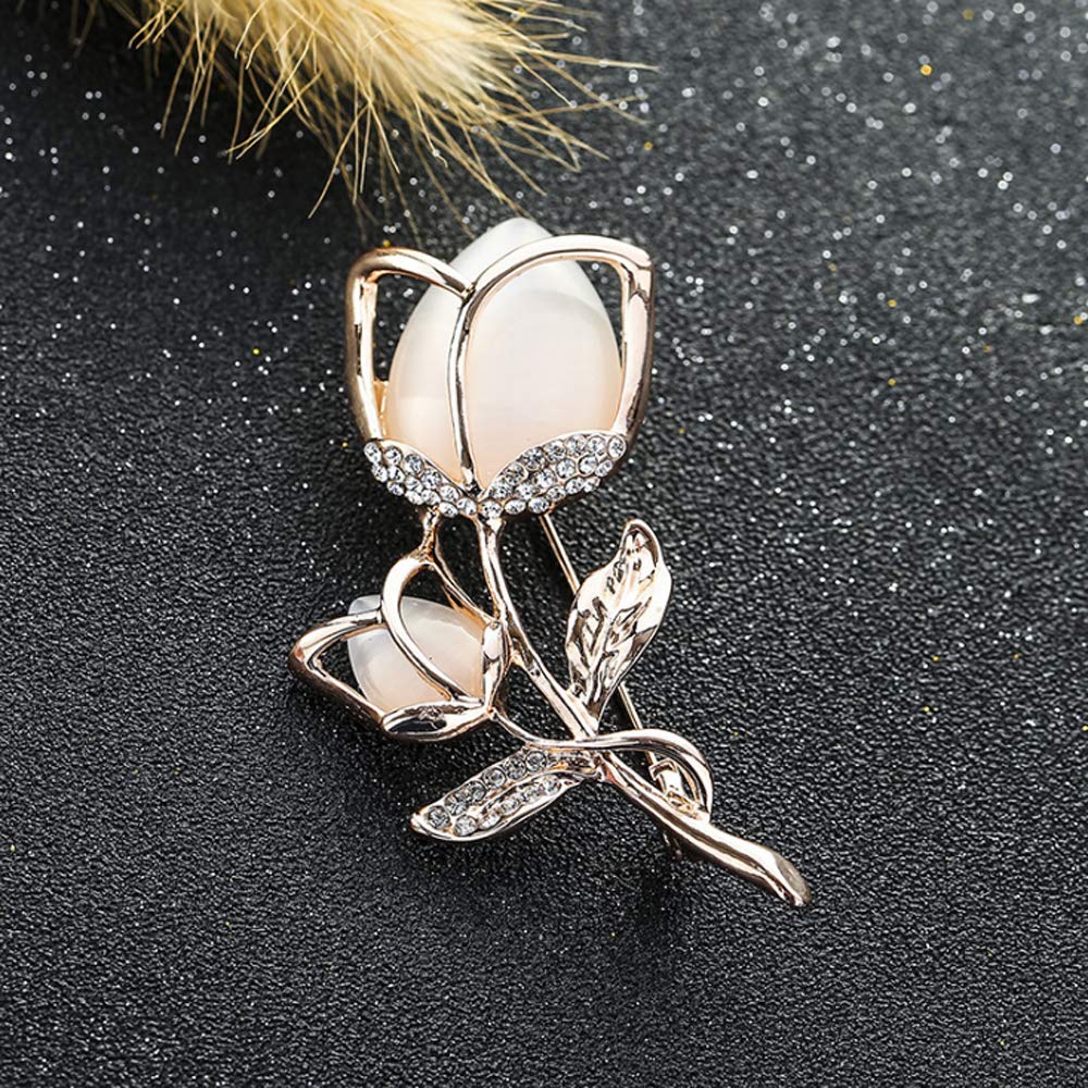 Created Crystal Brooch Crystal Rhinestone Rose Flower Fashion Pin Gift Women Girls Rose Gold (Gold White Crystal Brooch)