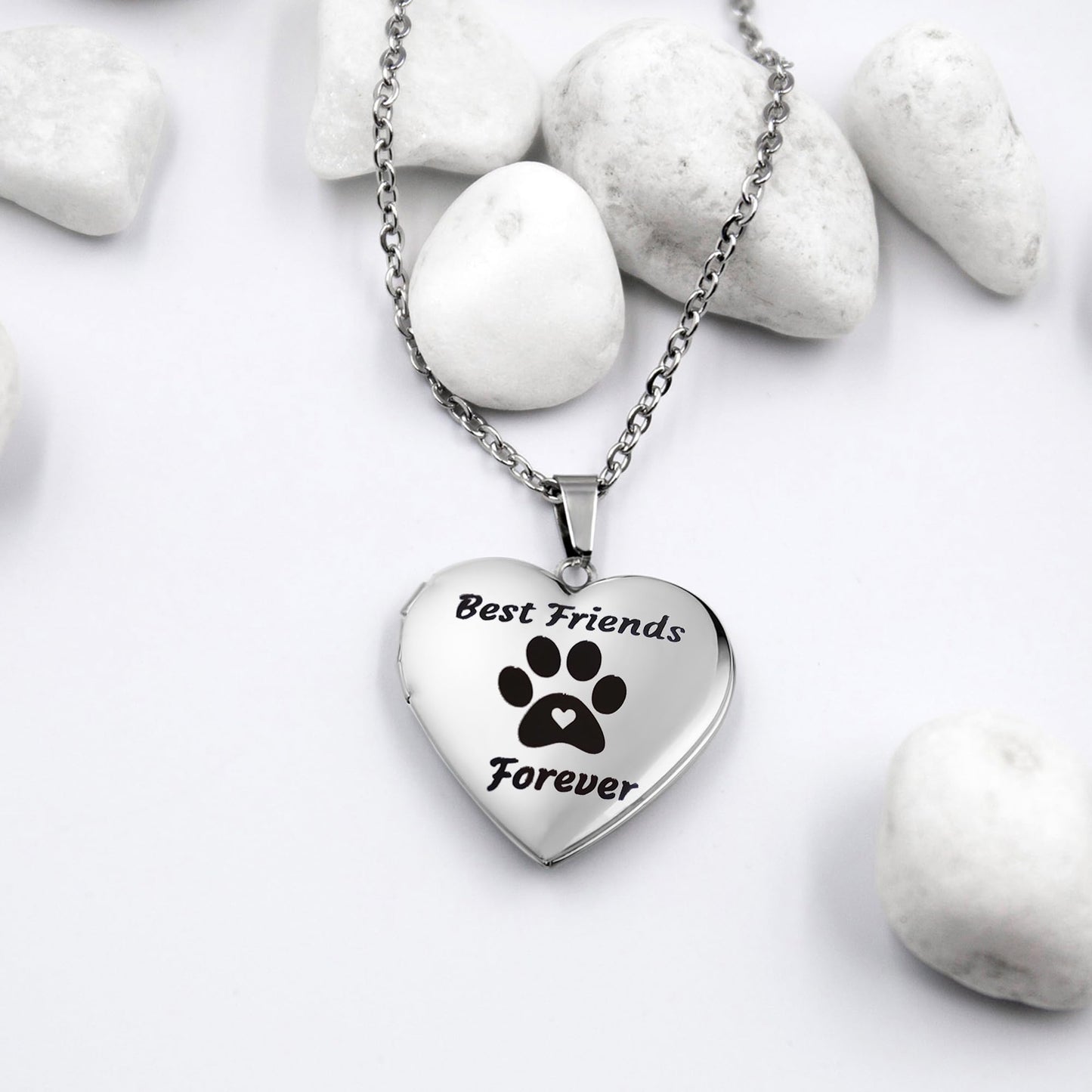 PHOCKSIN Love Heart Locket Dog Paw Print Locket Necklace For Women Dog Memorial Locket Necklace That Hold Pictures