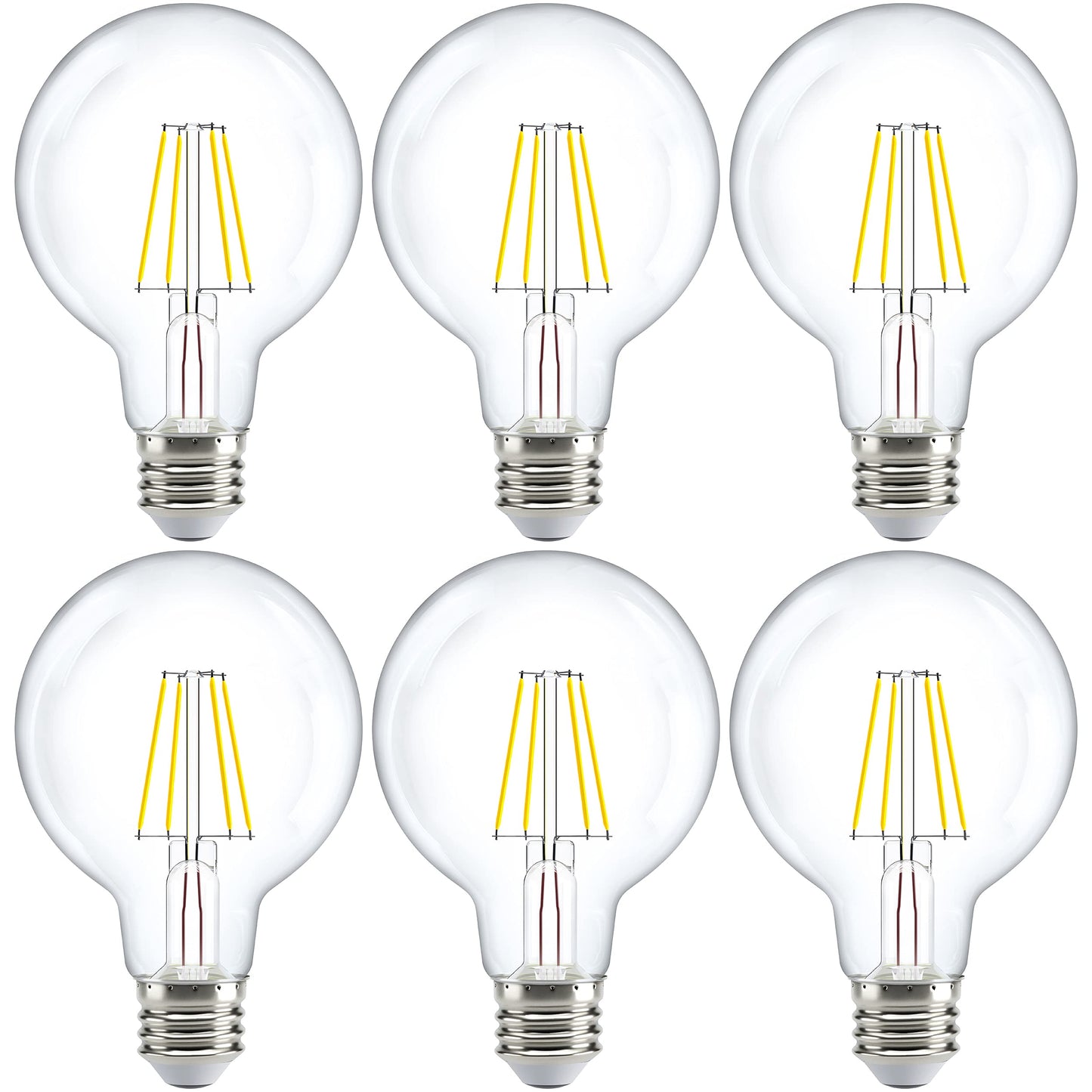 Sunco 6 Pack G25 Globe Light Bulbs LED Edison Vanity Light Bulbs, CRI90, 3000K Warm White, Dimmable, 5W=60W, Clear Vintage Filament Globe, 500 Lumens, E26 Base, Indoor Outdoor, UL