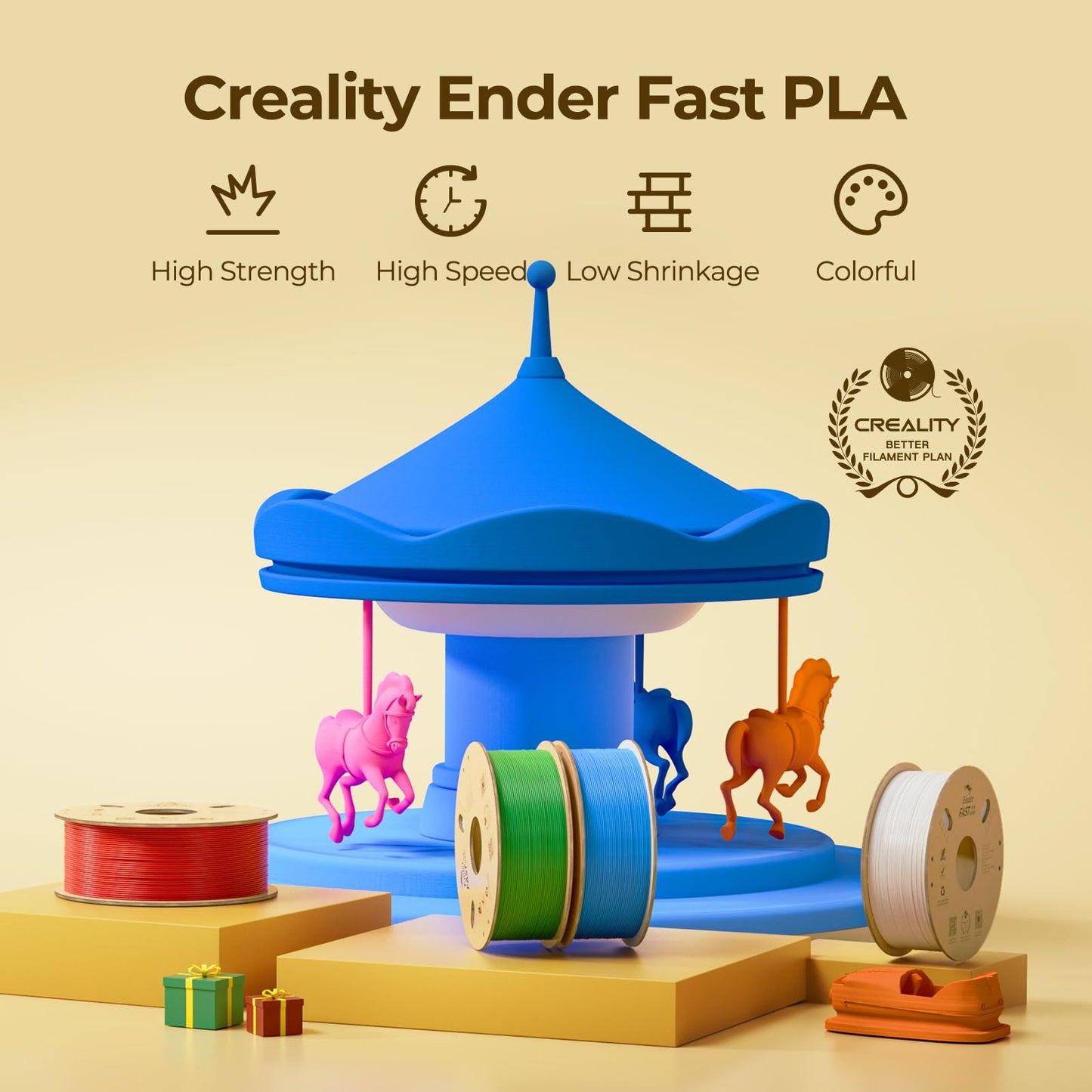 Creality Rapid PLA Filament 1.75mm, Smooth High-Speed Printing up to 300mm/s, No-Tangling, Precise +/- 0.02mm Accuracy, Fits Most 3D Printers(Orange)
