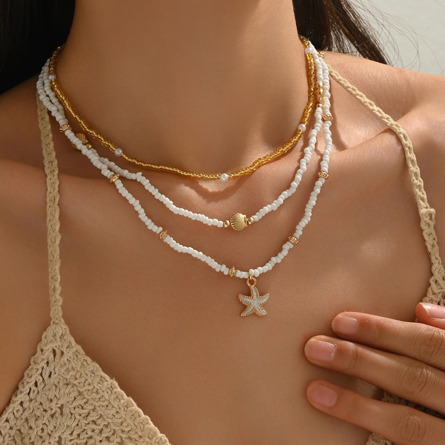 Your Always Charm Bohemian Shell Starfish Necklace for Women, Gold Layered Beach Jewelry, Coastal Vacation Outfits Accessories Cute Summer Dresses Trendy 2026