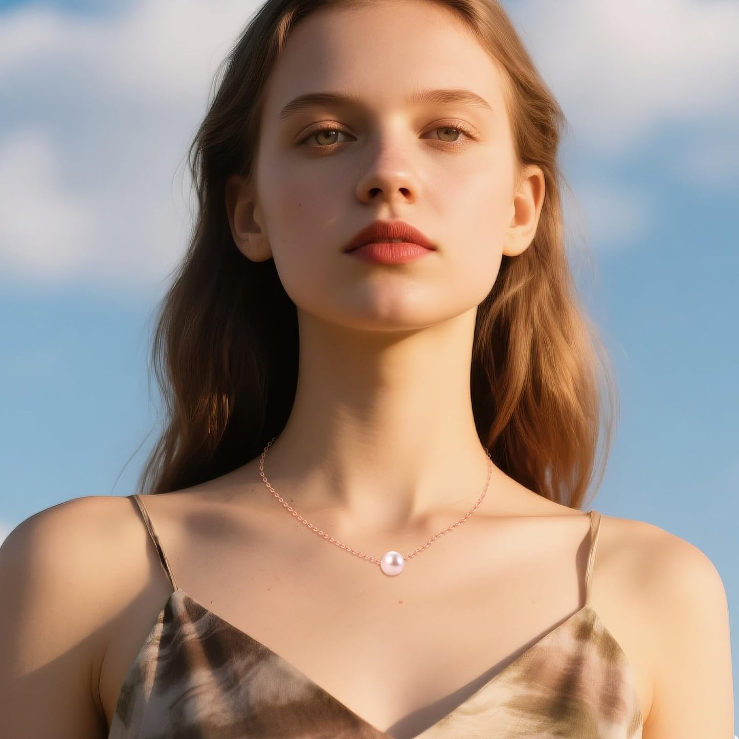 POPLYKE Pink Pearl Necklace Sterling Silver Pink Single Pearl Choker Necklace for Women 7-8mm Freshwater Cultured Pearls Wedding Bridesmaids Anniversary 16''