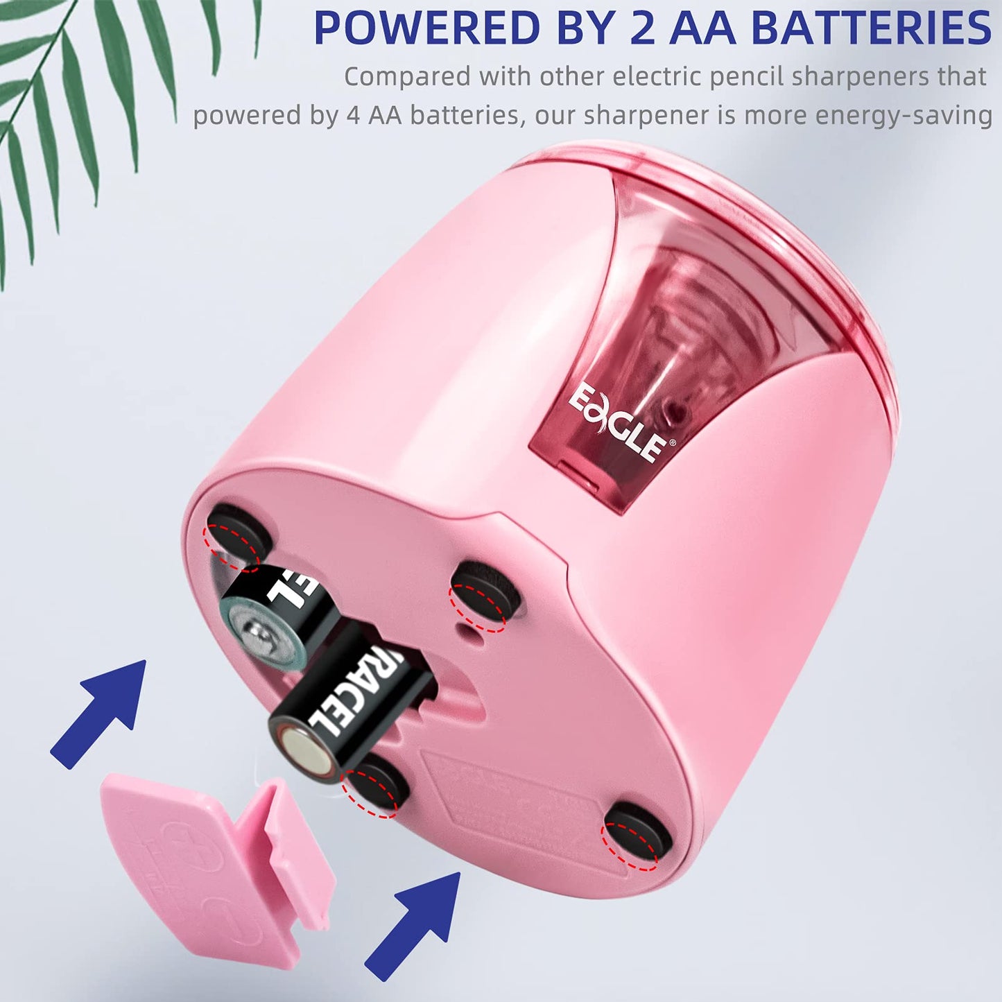 Eagle Electric Pencil Sharpener, Battery Powered, Large Shaving Holders, Carbon Steel Blades, Portable, Reusable and Replaceable Blade, Suitable for Kids, Home, School and Office use (Pink)