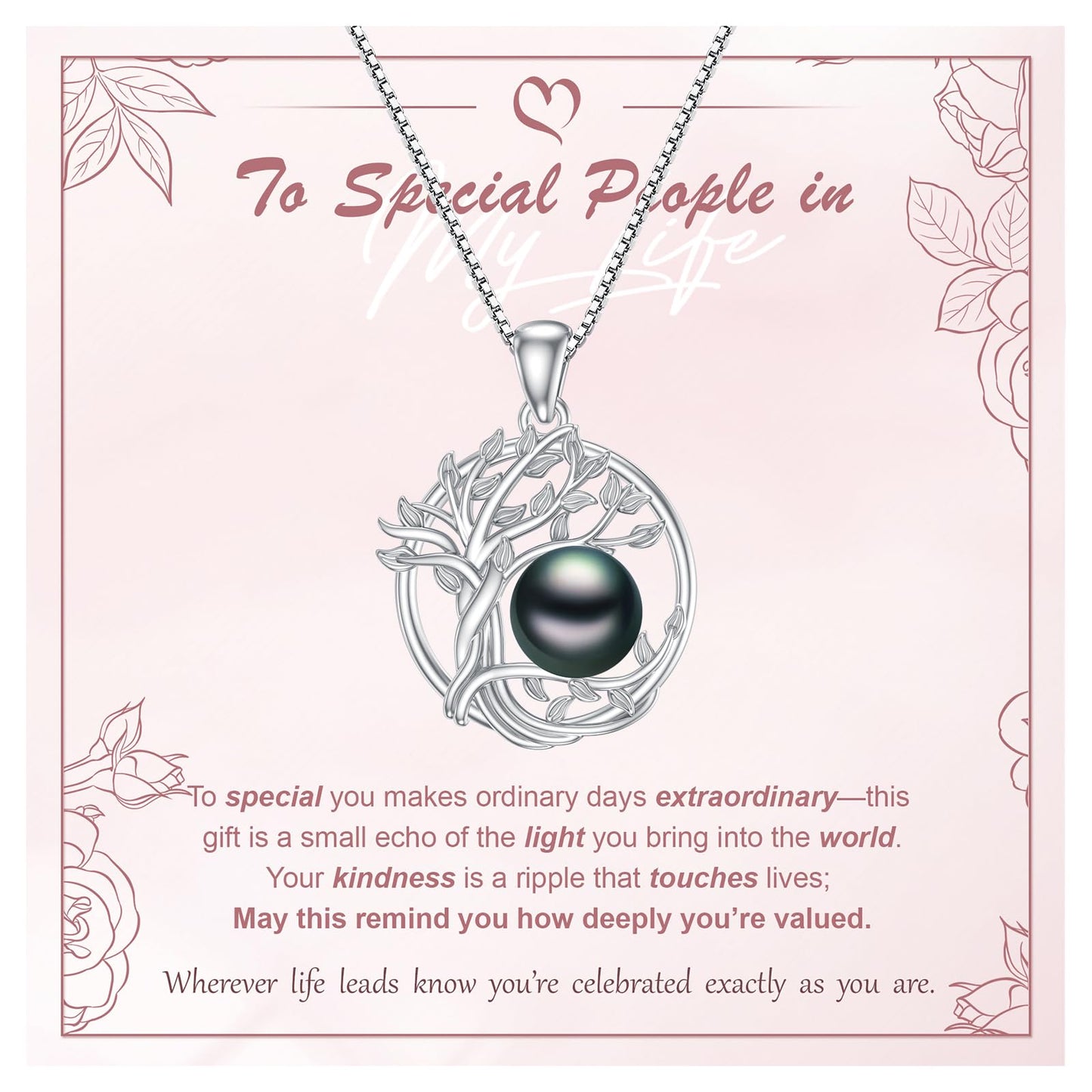 KANNSOAR 9MM Tahitian Black Pearl Tree of Life Pendant Necklace Pearl Jewelry-Wedding Birthday Anniversary Valentines Day Christmas Mothers Day Gifts for Women Wife Mom Girlfriend Her