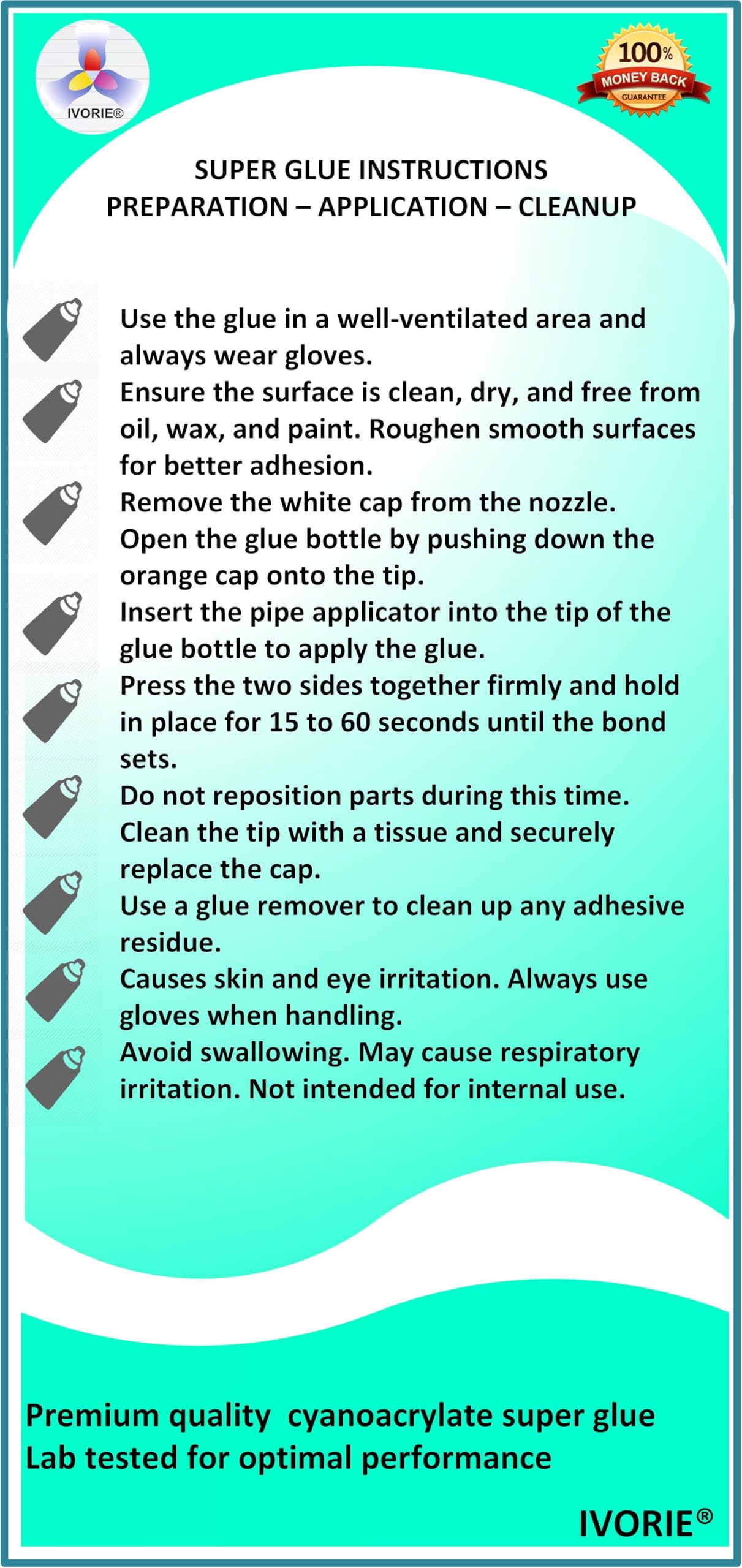 IVORIE Super Glue Adhesive Instant Bonding Cyanoacrylate Acrylic - Dental Laboratory Tools (Transparent Clear Color - 30gr)