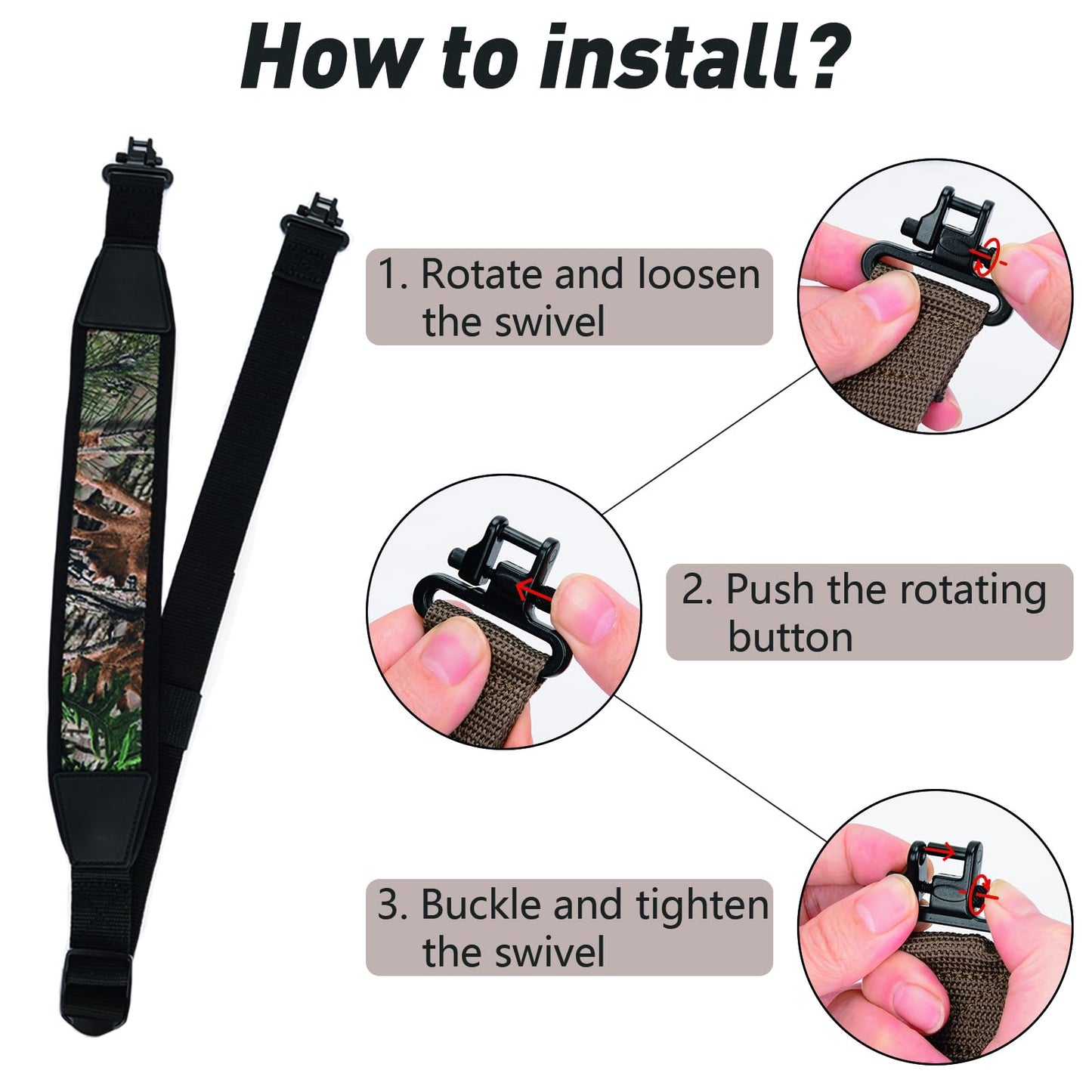 BOOSTEADY Two Point Gun Sling with Swivels,Durable Shoulder Padded Strap,Length Adjuster