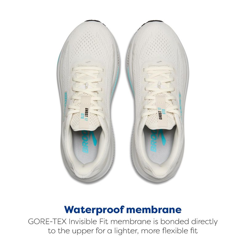 Brooks Women’s Ghost 17 GTX Waterproof Supportive Running & Walking Shoe - Coconut/Oyster/Blue - 9 Medium