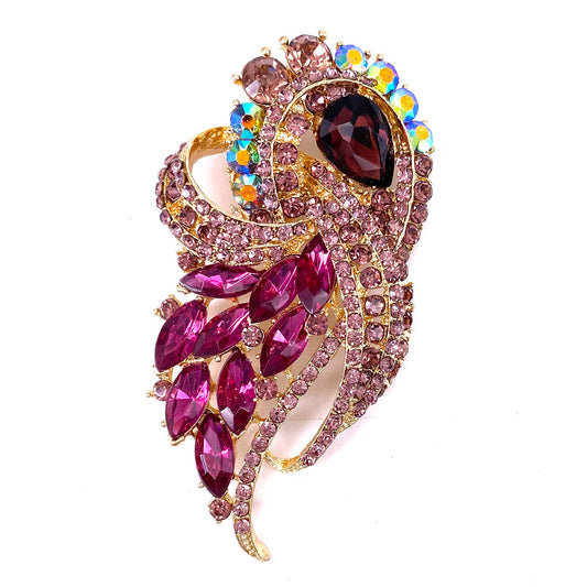 LAXPICOL Women's Vintage Purple Austrian Crystal Elegant Flower Bouquet Wing Brooch Gold Tone