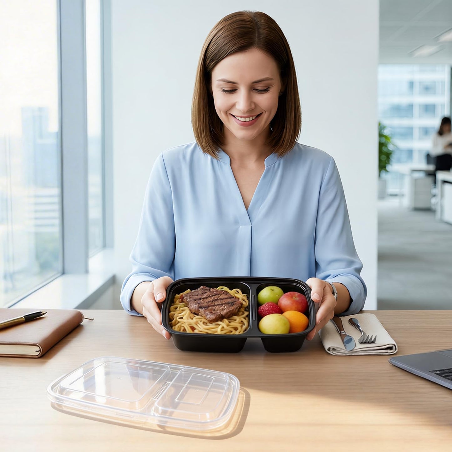 100 Pack (200-Piece)32 oz Meal Prep Containers,2-Compartment Reusable Food Storage Containers with Lids,Microwave Freezer Dishwasher Safe,Sturdy Leakproof&BPA Free Bento Box for To Go Take Out
