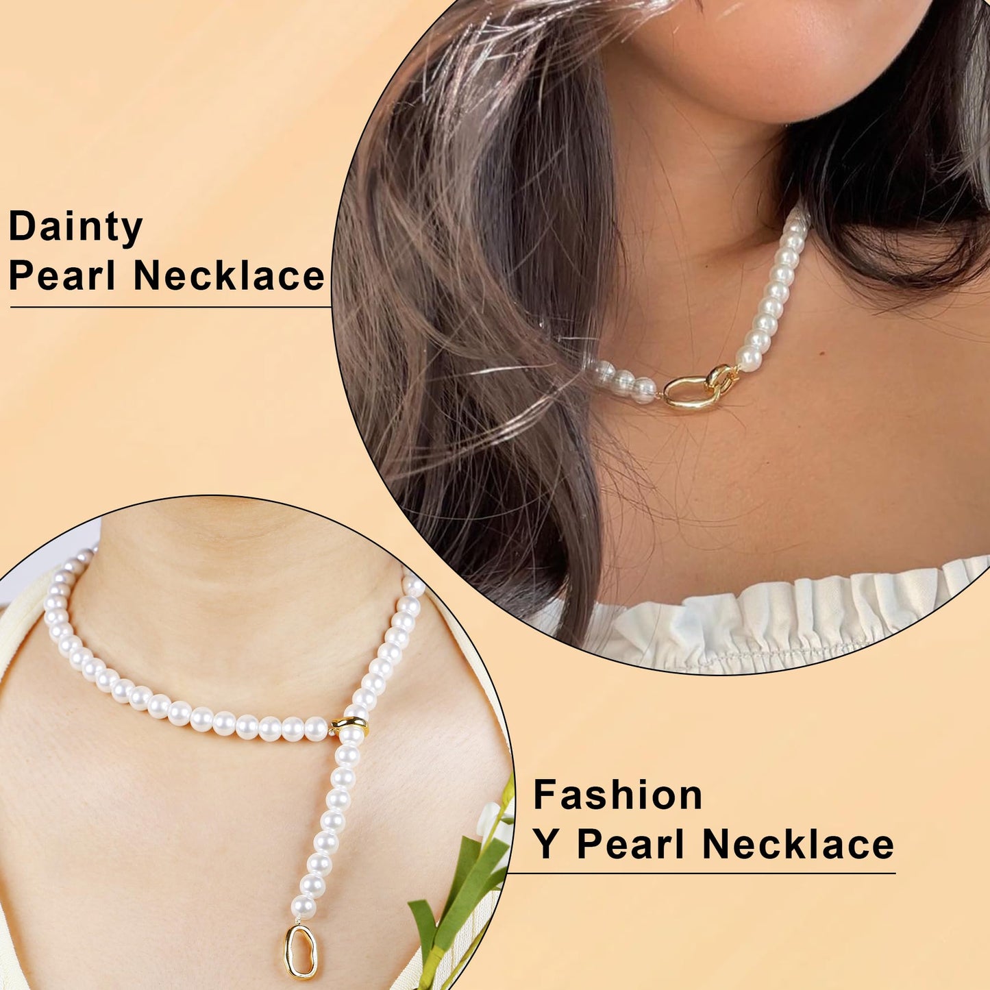Sereney Pearl Necklaces for Women, 8mm Dainty Pearl Choker Necklaces as Handmade Prom Necklace for Wedding, 16'' to 19.5'' Adjustable Bridal Jewelry for Her Daughter as Round White Wedding Necklaces