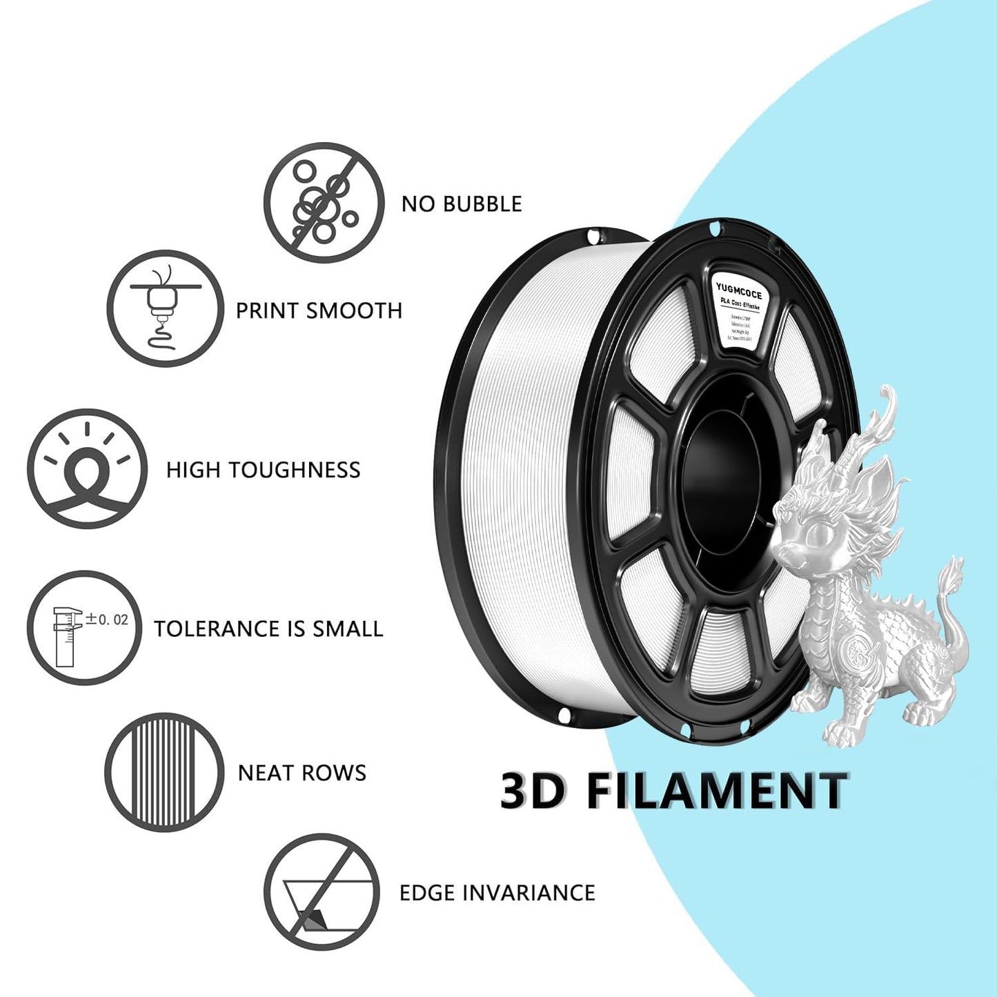 YUGMCOCE Silk PLA Filament 1.75mm,3D Printer Filament with a Metallic Glossy Finish, Dimensional Accuracy +/- 0.02 mm, 1kg Spool(2.2lbs) Fits for Most FDM 3D (A-Silk White Pla)