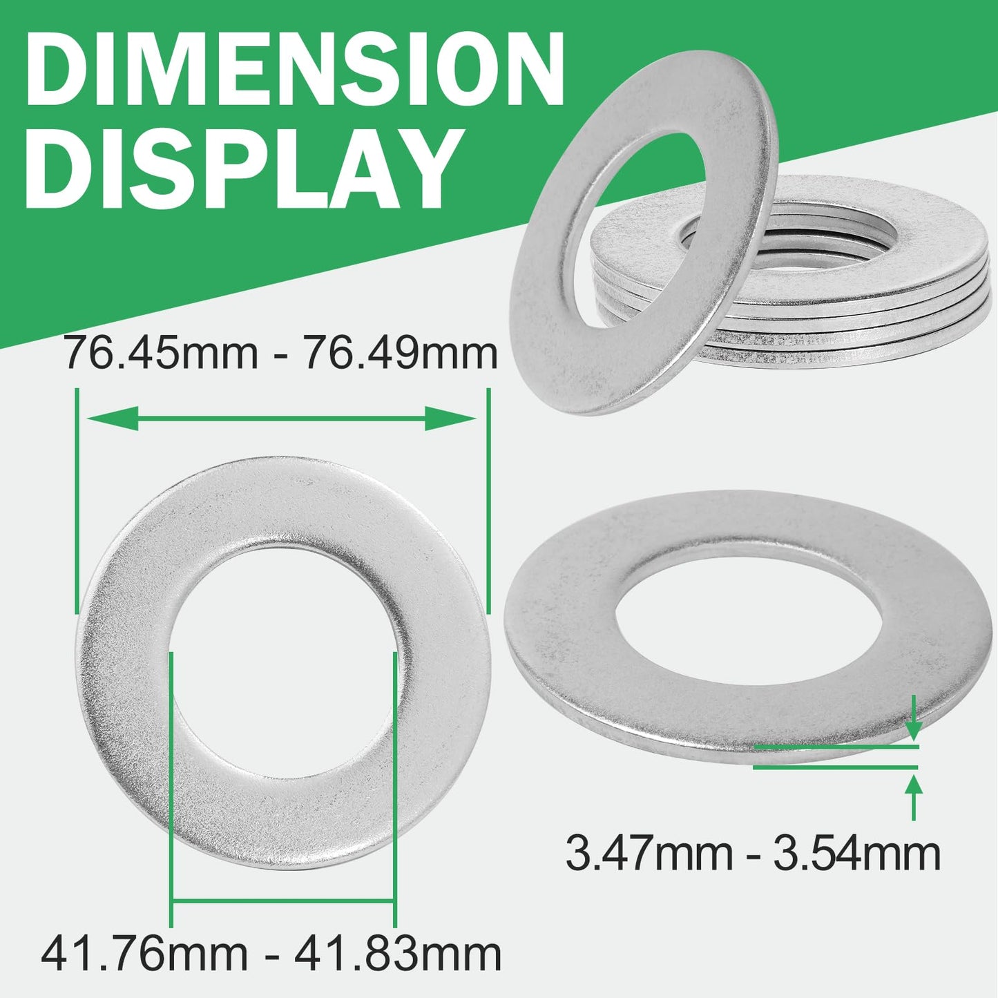 Zernmiarder 1-1/2" Stainless Steel Flat Washers - 3" Outside Diameter, 304（18-8） Stainless Steel Washers Metal Washer for Screws Bolts, Pack of 5